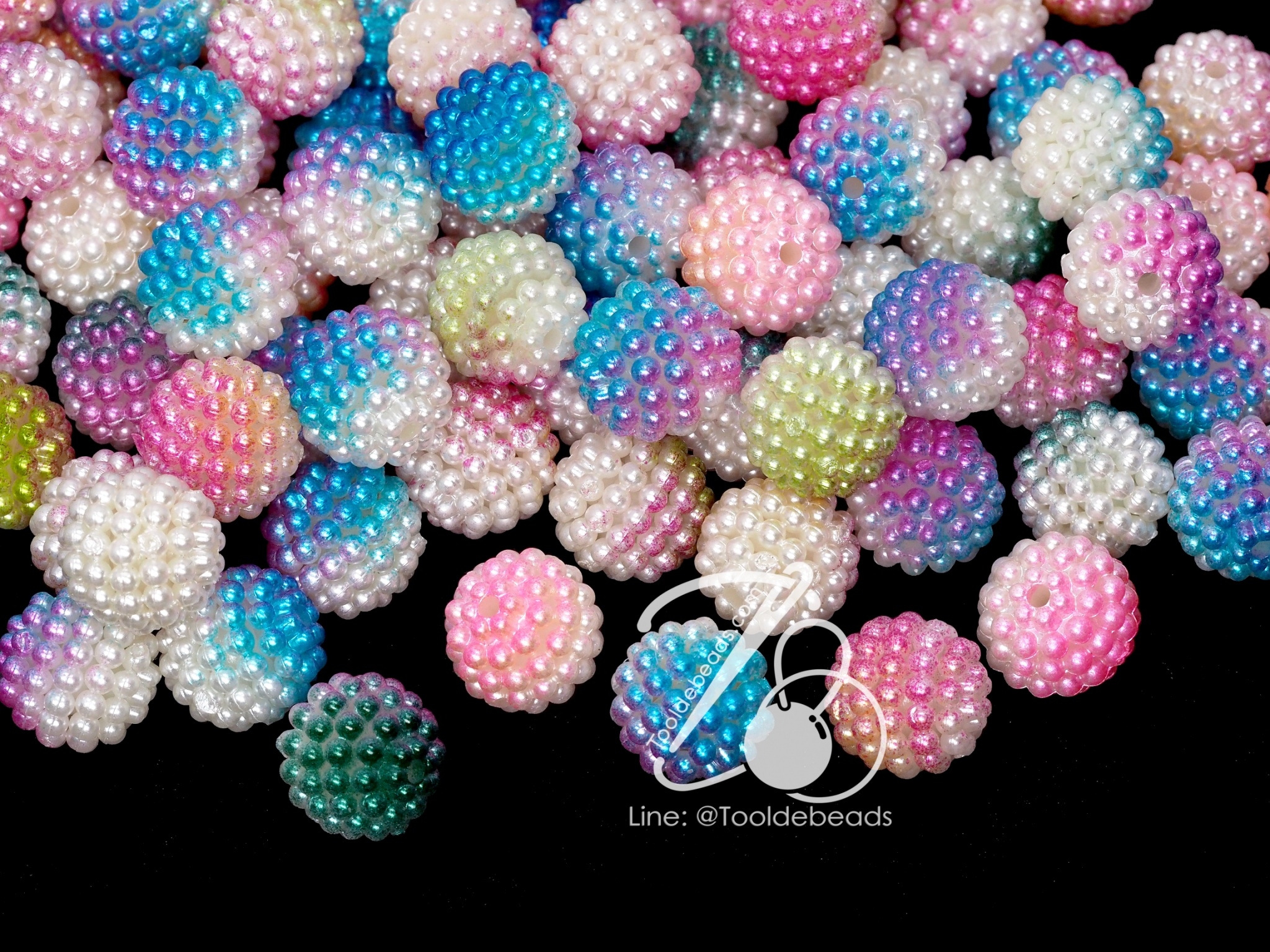 ลูกปัดมุกพลาสติก มุกระเบิด ทรงกลม หลากสี (500 กรัม) SKU-12543