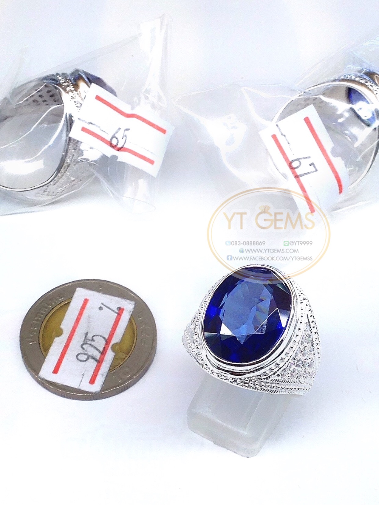 แหวนเงินแท้92.5% พลอยไพลิน(cz) ประดับเพชรSwiss YTG-5553 YTGEMS