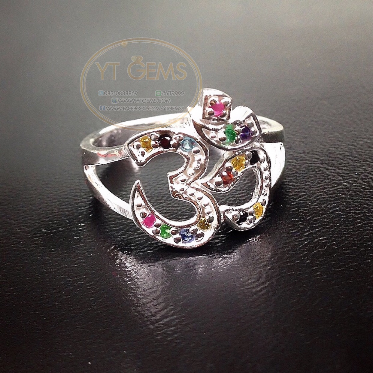 แหวนนพเก้า แหวนโอม แหวนเงินแท้ พลอยหลากสี(cz) YTG-4445 YTGEMS