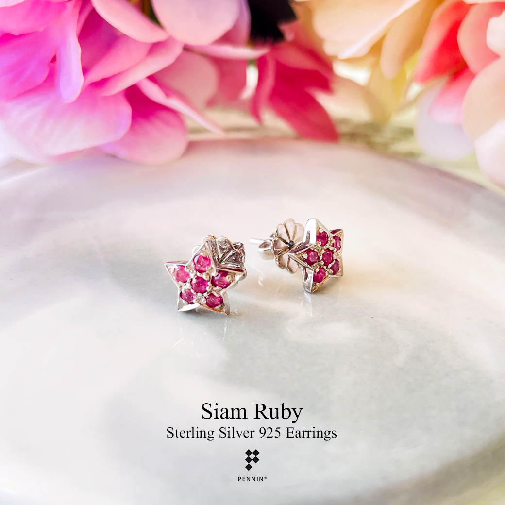 ต่างหูรูปดาว ทับทิมสยามแท้ Siam Ruby Earrings แบบน่ารัก ใส่ติดหูได้ทุกโอกาส