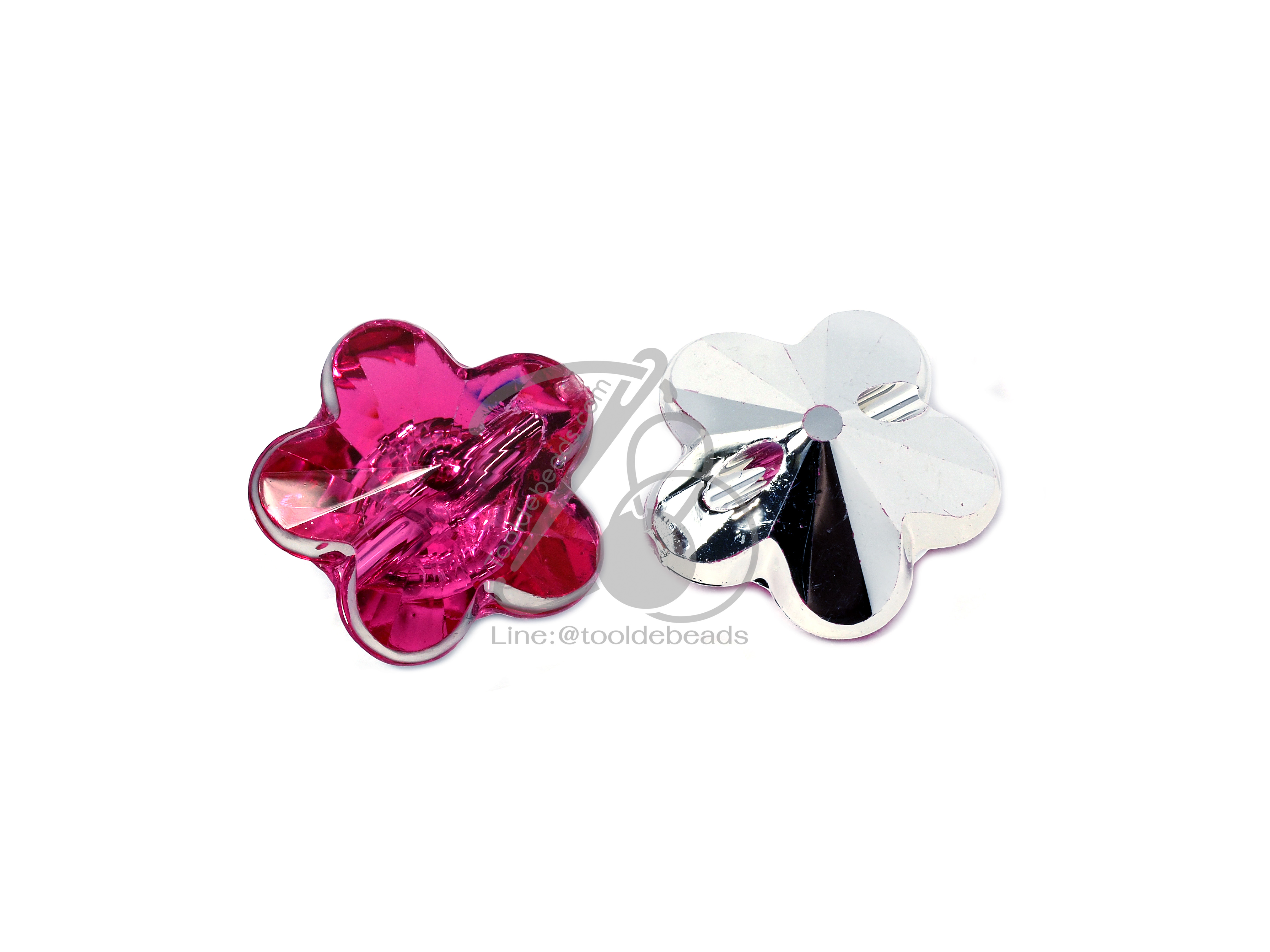 ลูกปัดเจียเพชร 12มม. ลายดอกไม้ร้อยข้าง สีบานเย็น (1 ชิ้น) SKU-06228