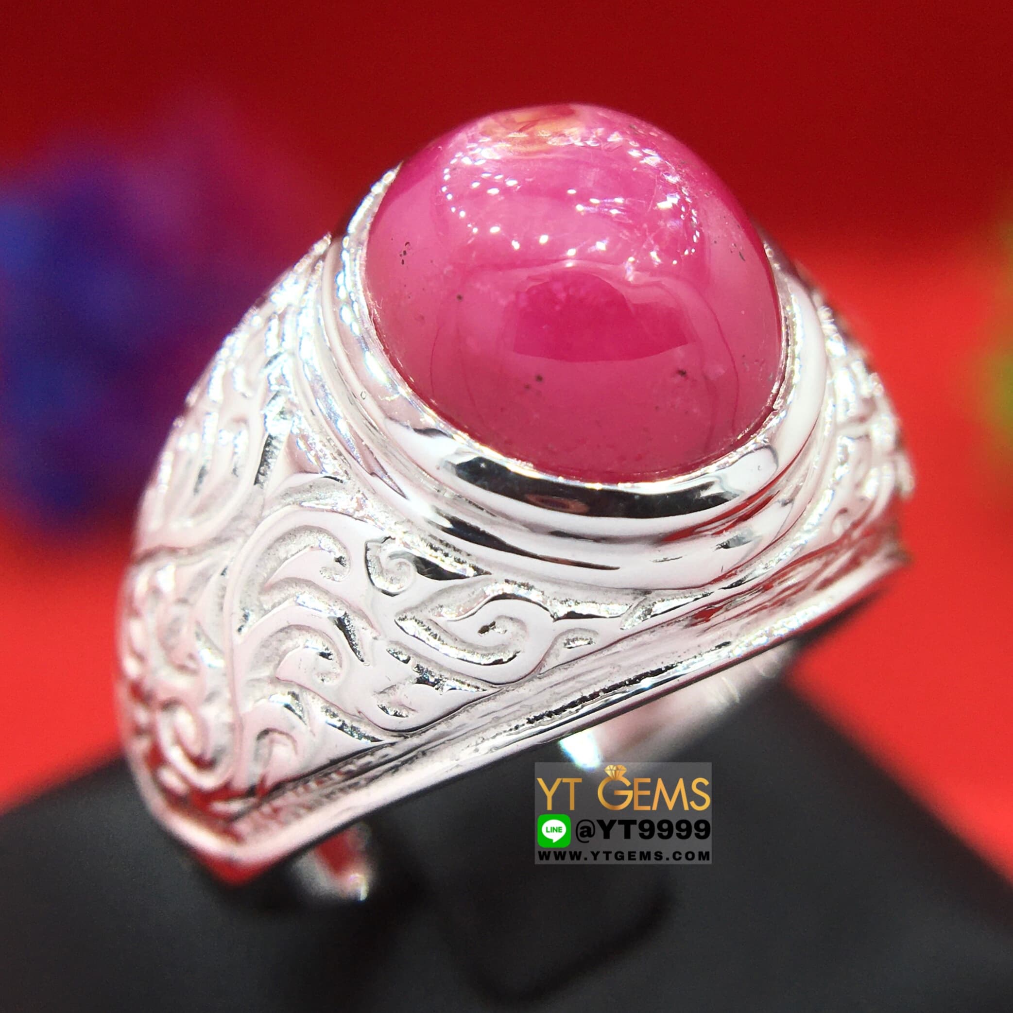 แหวนทับทิมกินบ่เซี่ยง ทับทิมสตาร์ แหวนเงินแท้ 92.5% ชุบทองคำขาว ประดับ พลอยทับทิมกินบ่เซี่ยงแท้ (มีสตาร์ชัด) หน้าแหวน 1.55 ซม. YTG-10511 YTGEMS