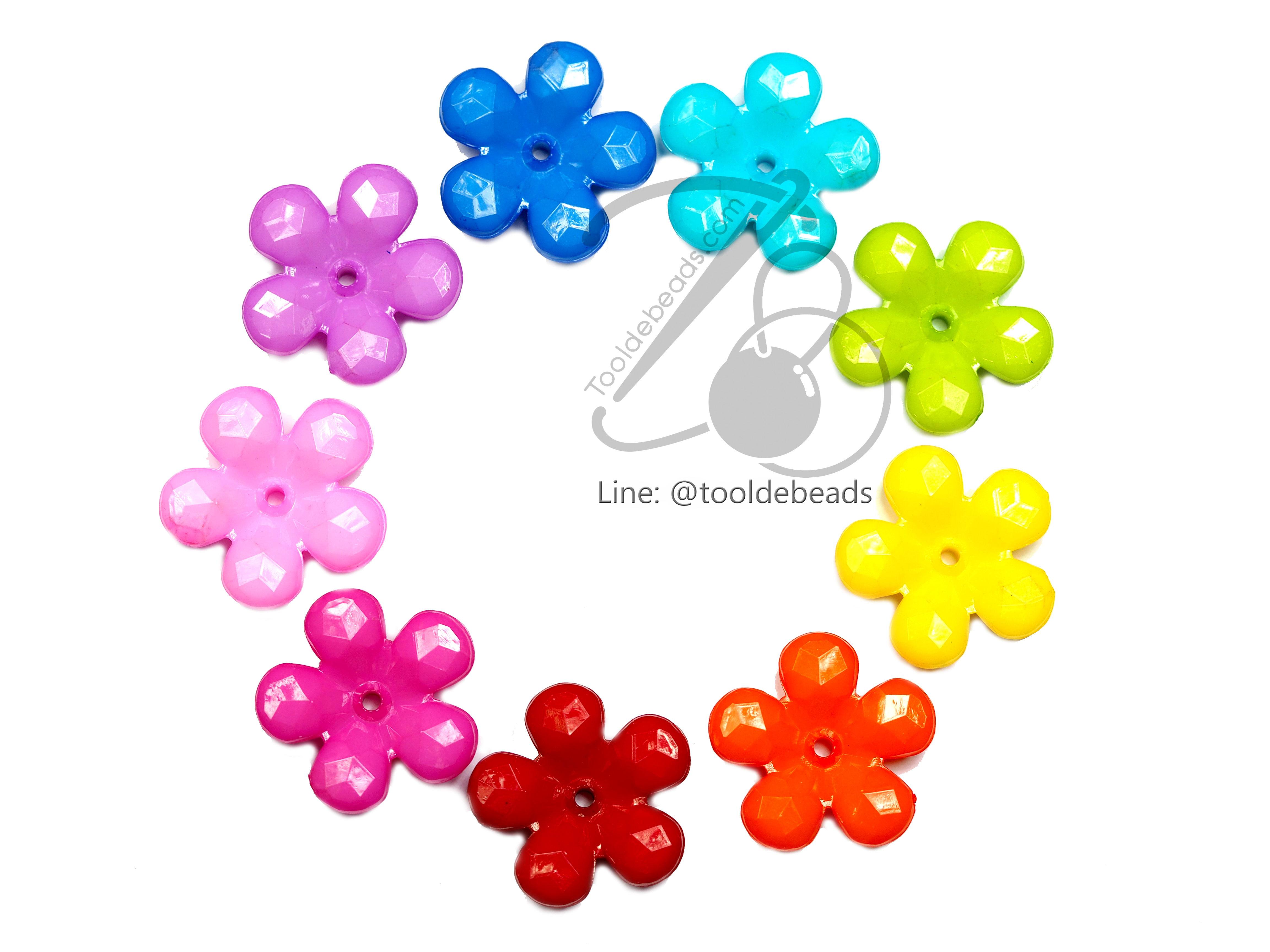 ลูกปัดอะคริลิค 24มม. ลายดอกจอกเล็ก คละสีสด (100 กรัม) SKU-05181