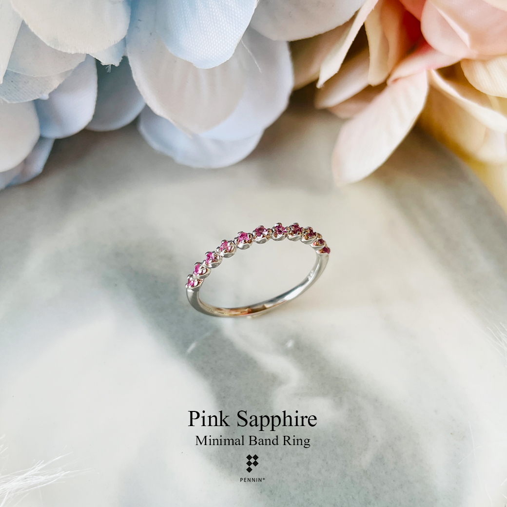 แหวนแถวสไตล์มินิมอล แซฟไฟร์สีชมพู (Pink Sapphire) สีหวาน น่ารัก