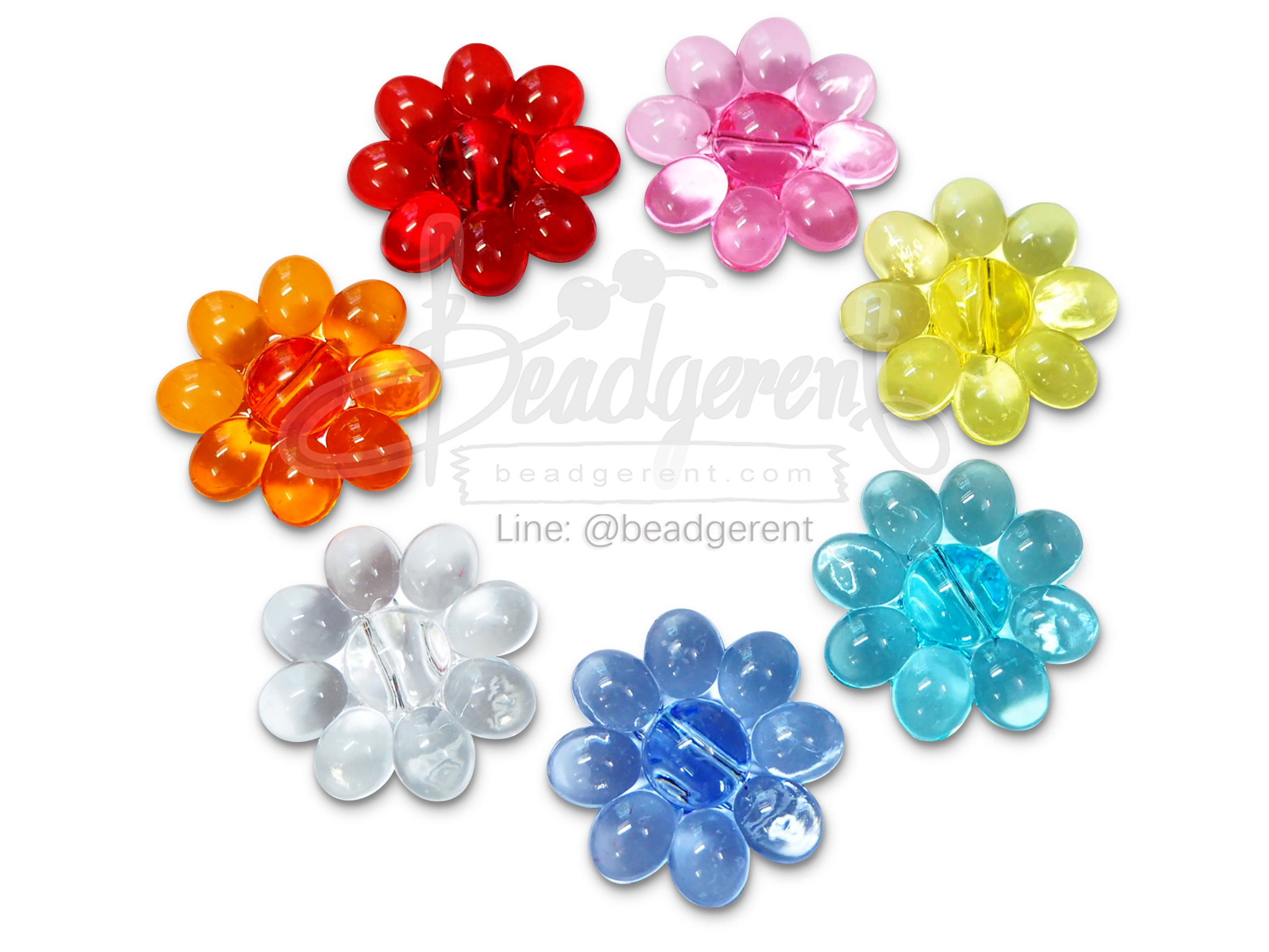 ลูกปัดอะคริลิค 37มม. ลายดอกไม้ร้อยข้าง คละสีใส (500 กรัม) SKU-04732