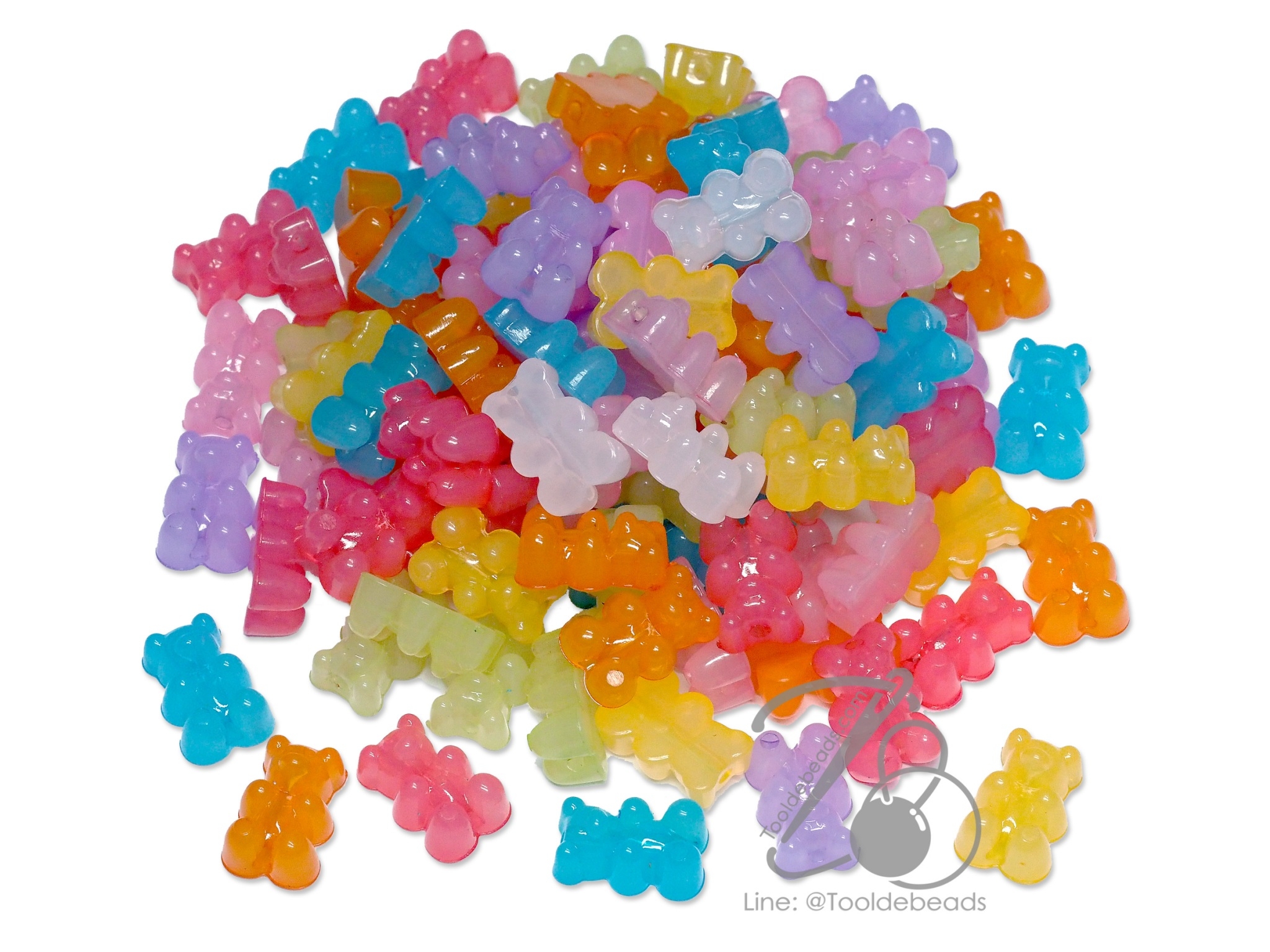ลูกปัดอะคริลิค 10*16มม. ลายหมีเยลลี่ คละสีเยลลี่ (10 กรัม) SKU-12639