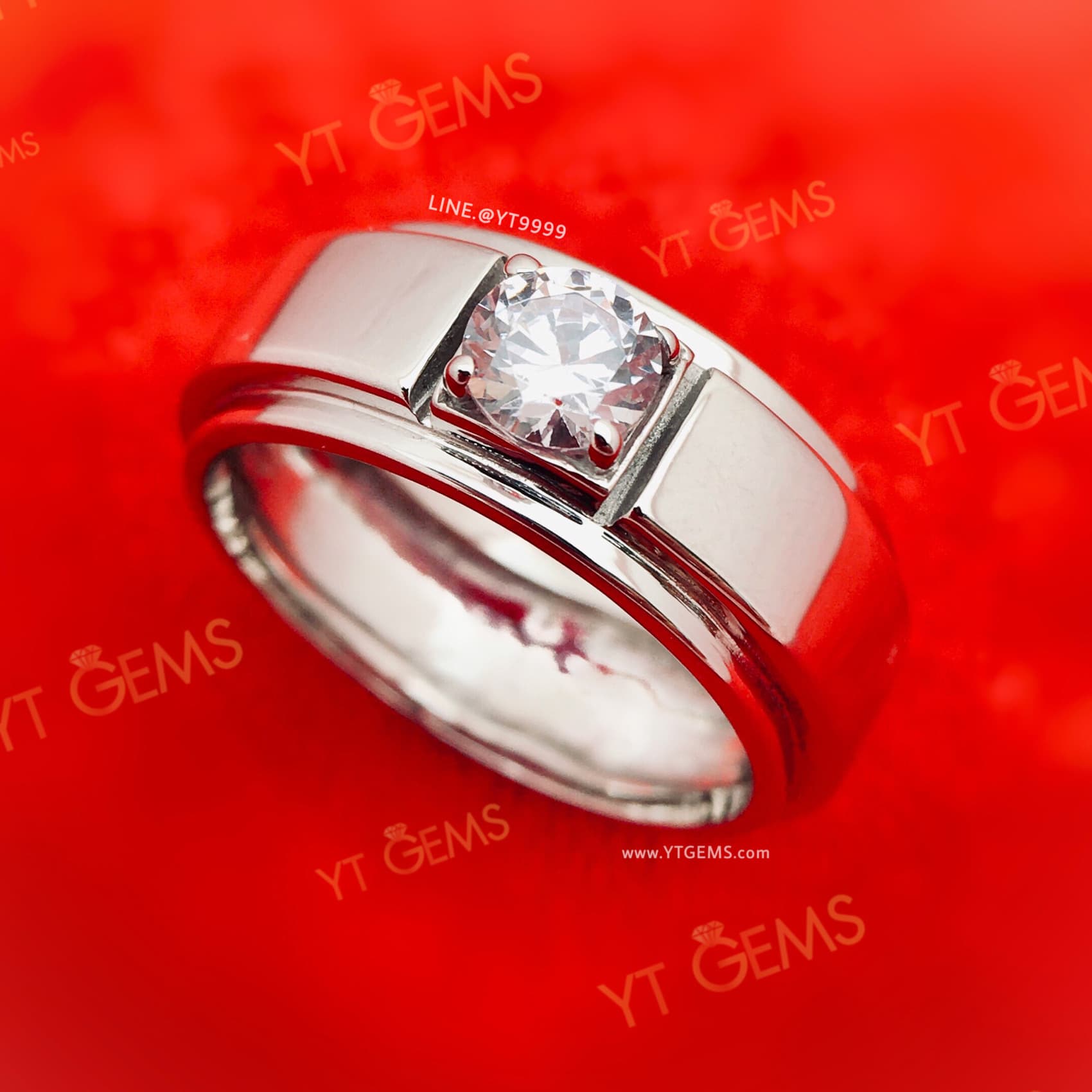 แหวนเพชร ปลอกมีด แหวนเงินแท้ ชุบทองคำขาว เพชรSwiss YTG-3078 YTGEMS