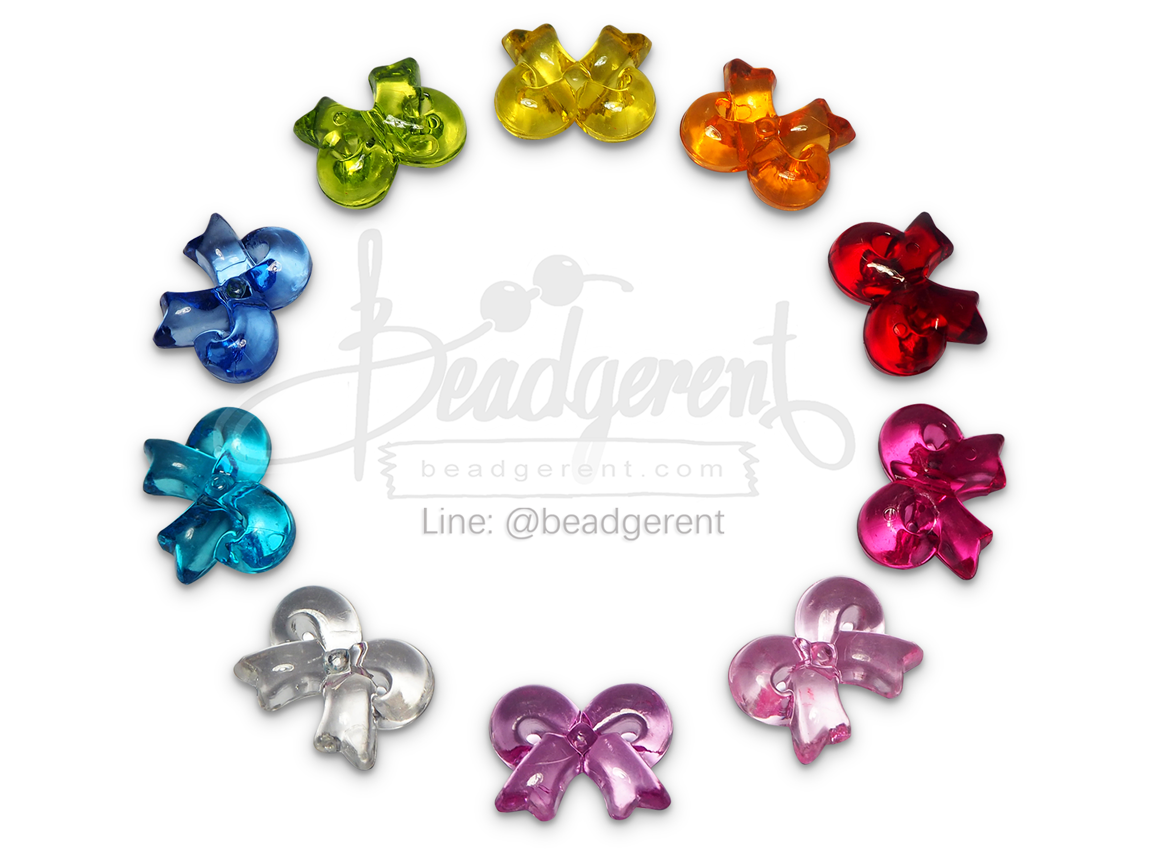 ลูกปัดอะคริลิค 22*17มม. ลายโบว์ สีใส (500 กรัม) SKU-04658