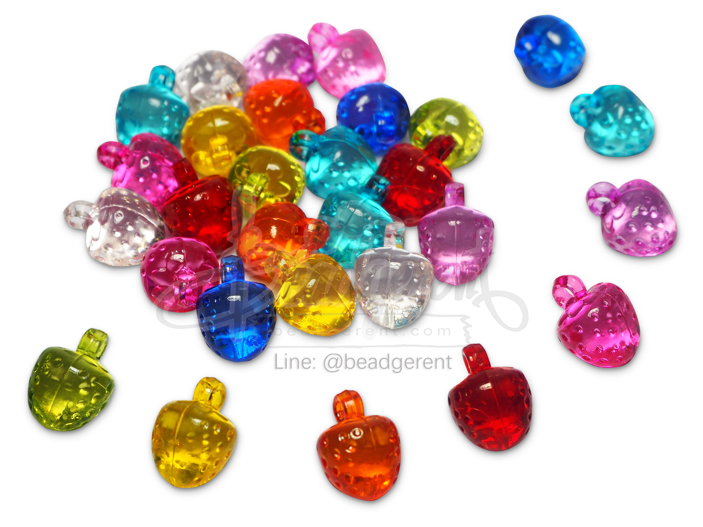 จี้อะคริลิค 15มม. ลายสตอเบอร์รี คละสีใส (15 กรัม) SKU-03616
