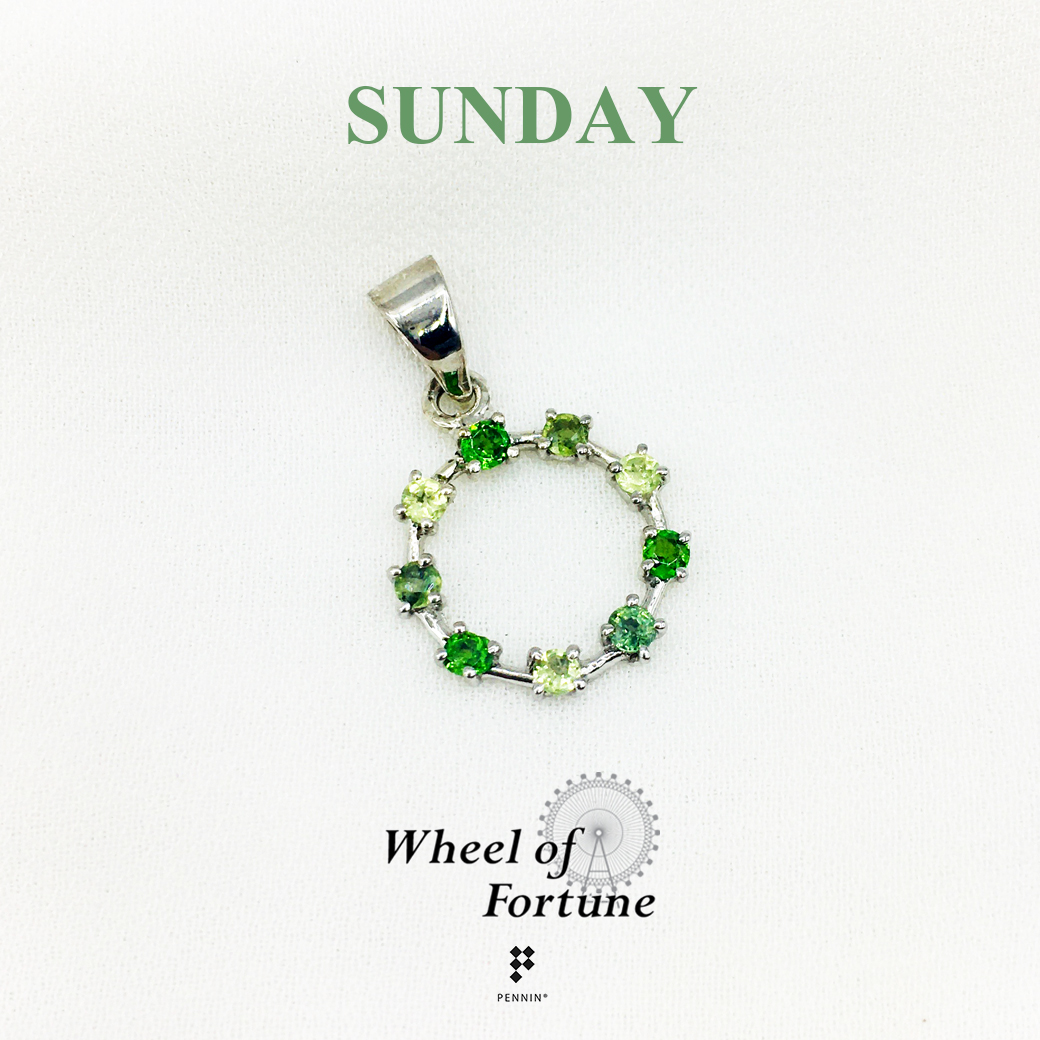จี้พลอยแท้ Wheel of Fortune พลอยสีเขียว เสริมดวงการเงินสำหรับคนวันอาทิตย์ เงินแท้ ชุบทองคำขาว