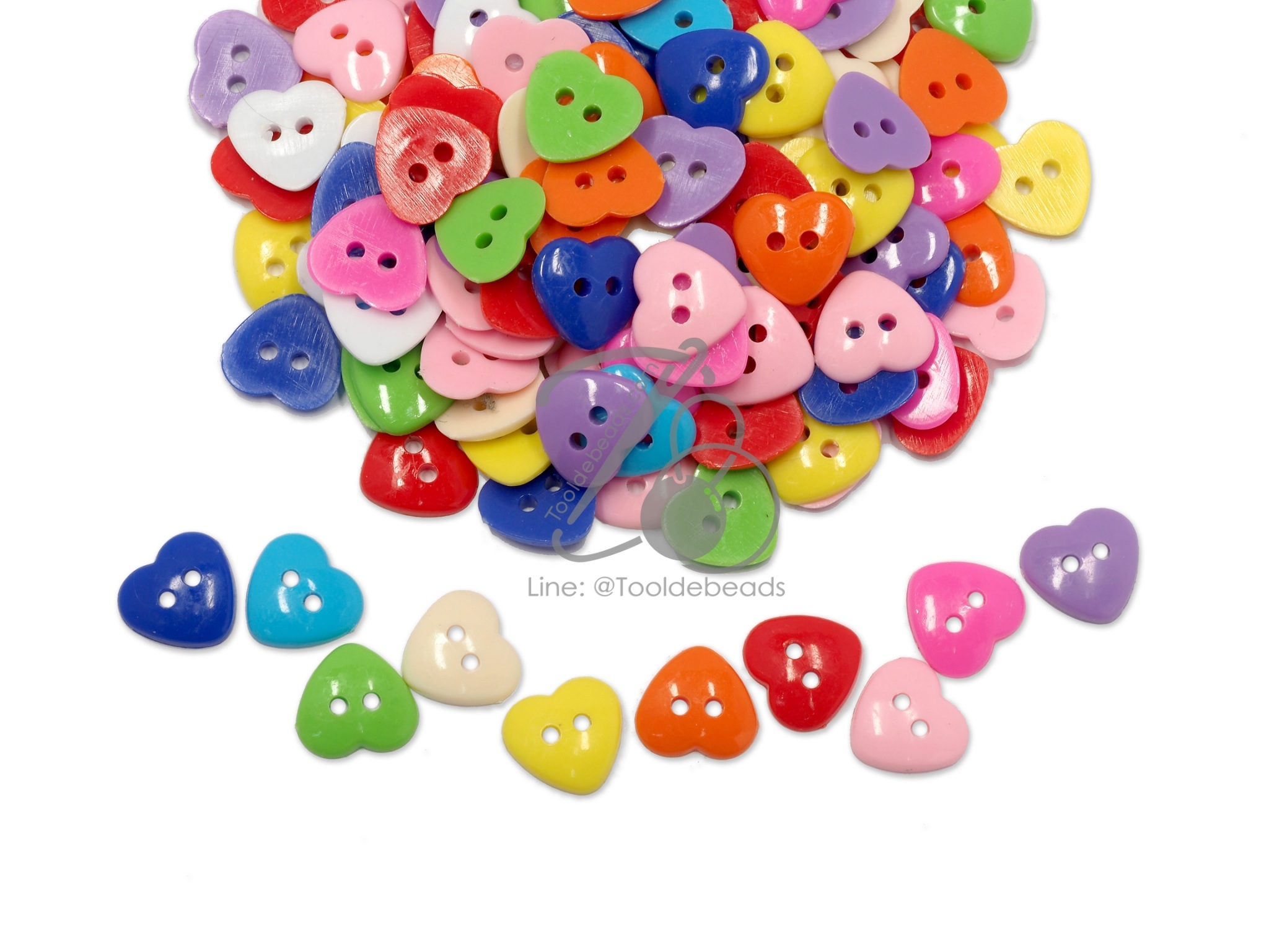กระดุม 12มม. ลายหัวใจกลาง สีสด (80 กรัม) SKU-17360