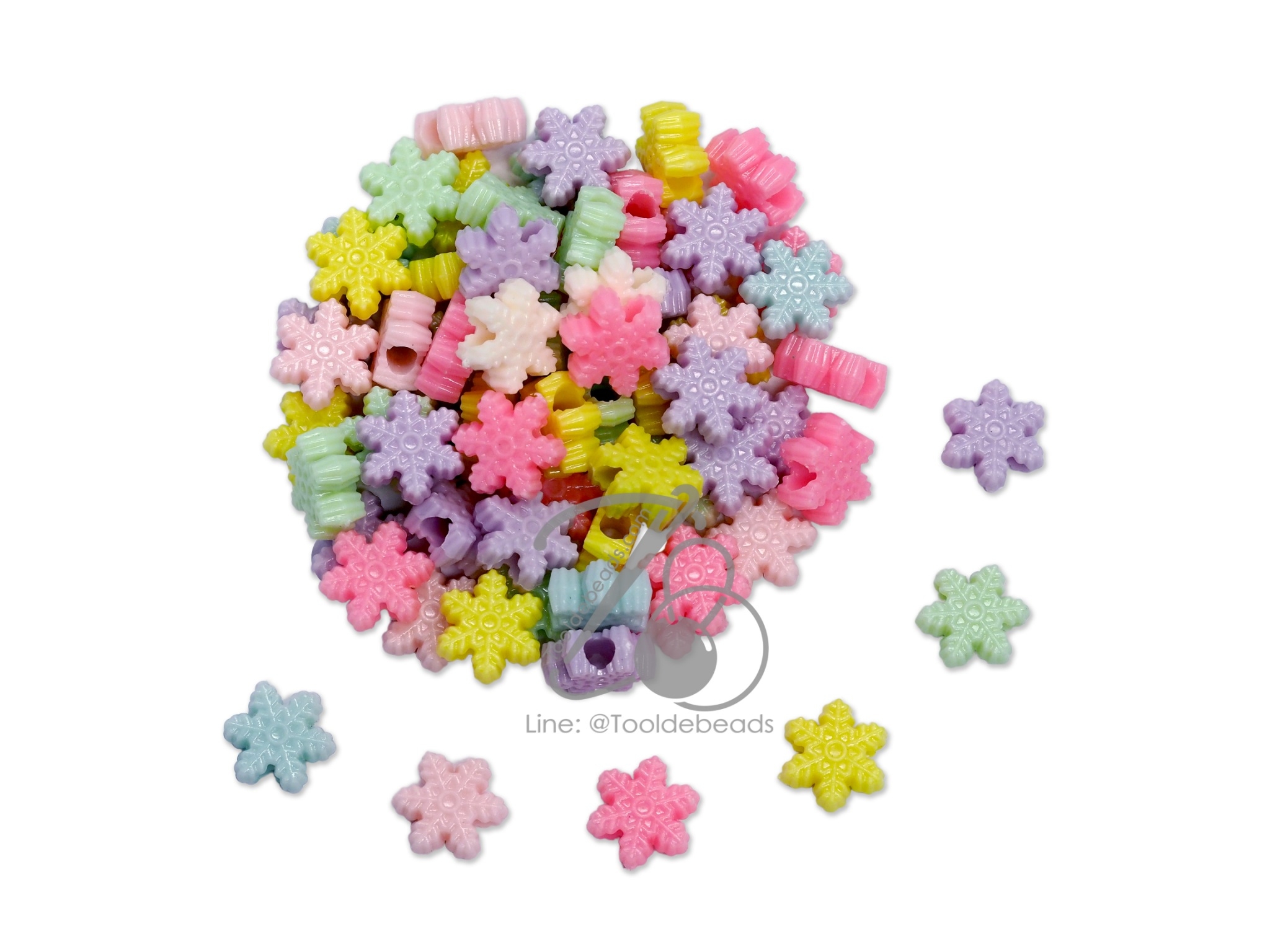 ลูกปัดอะคริลิค 15มม. ลายหิมะ คละสีหวาน (100 กรัม) SKU-12137