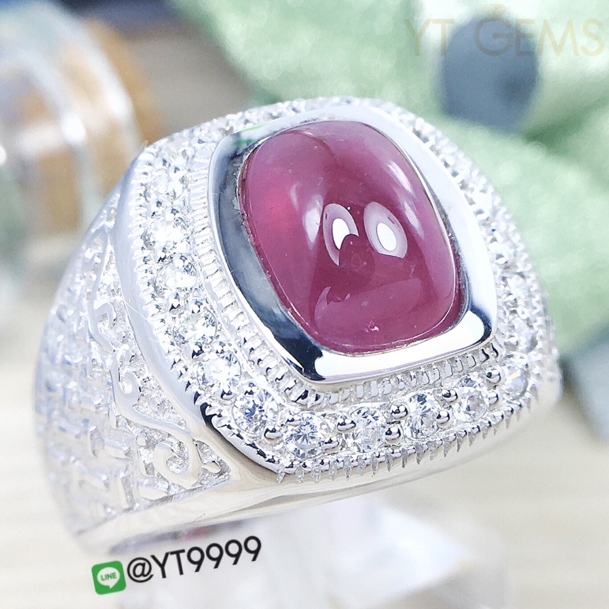 แหวนทับทิม แหวนเงินแท้92.5% ชุบทองคำขาว แหวนทับทิมแท้ พลอยทับทิมแท้ YTG-3125 YTGEMS