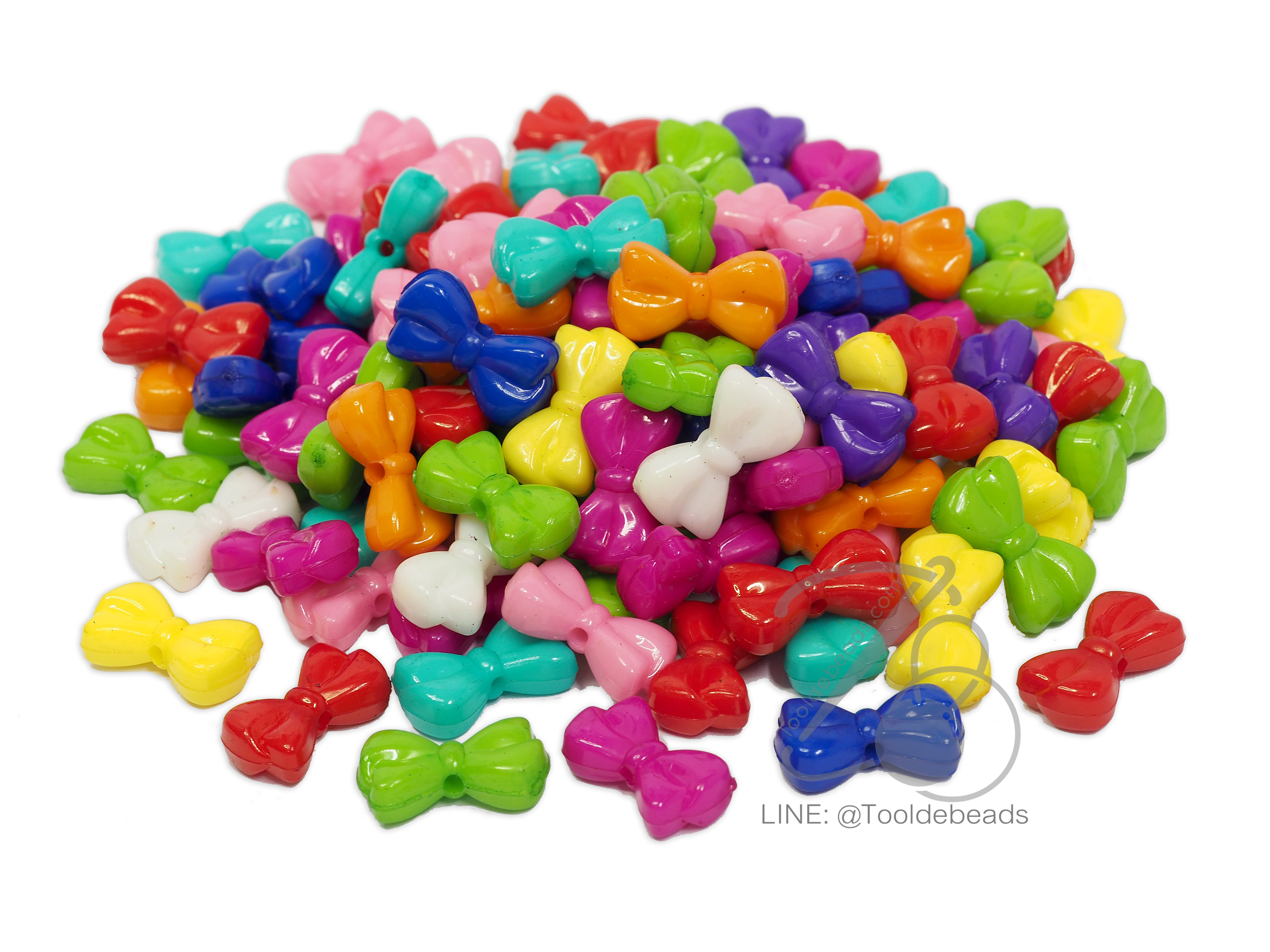 ลูกปัดอะคริลิค 18*10มม. ลายโบว์ คละสีสด (15 กรัม) SKU-05027