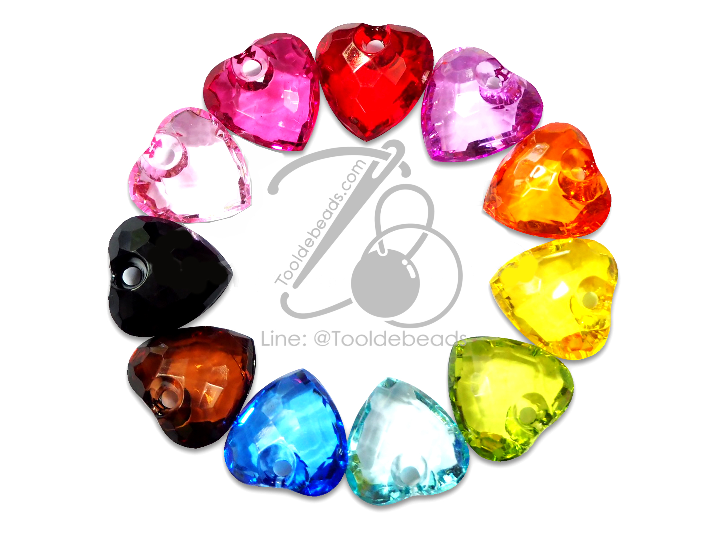 จี้อะคริลิค 22มม. ลายหัวใจอ้วน คละสีใส (100 กรัม) SKU-03636