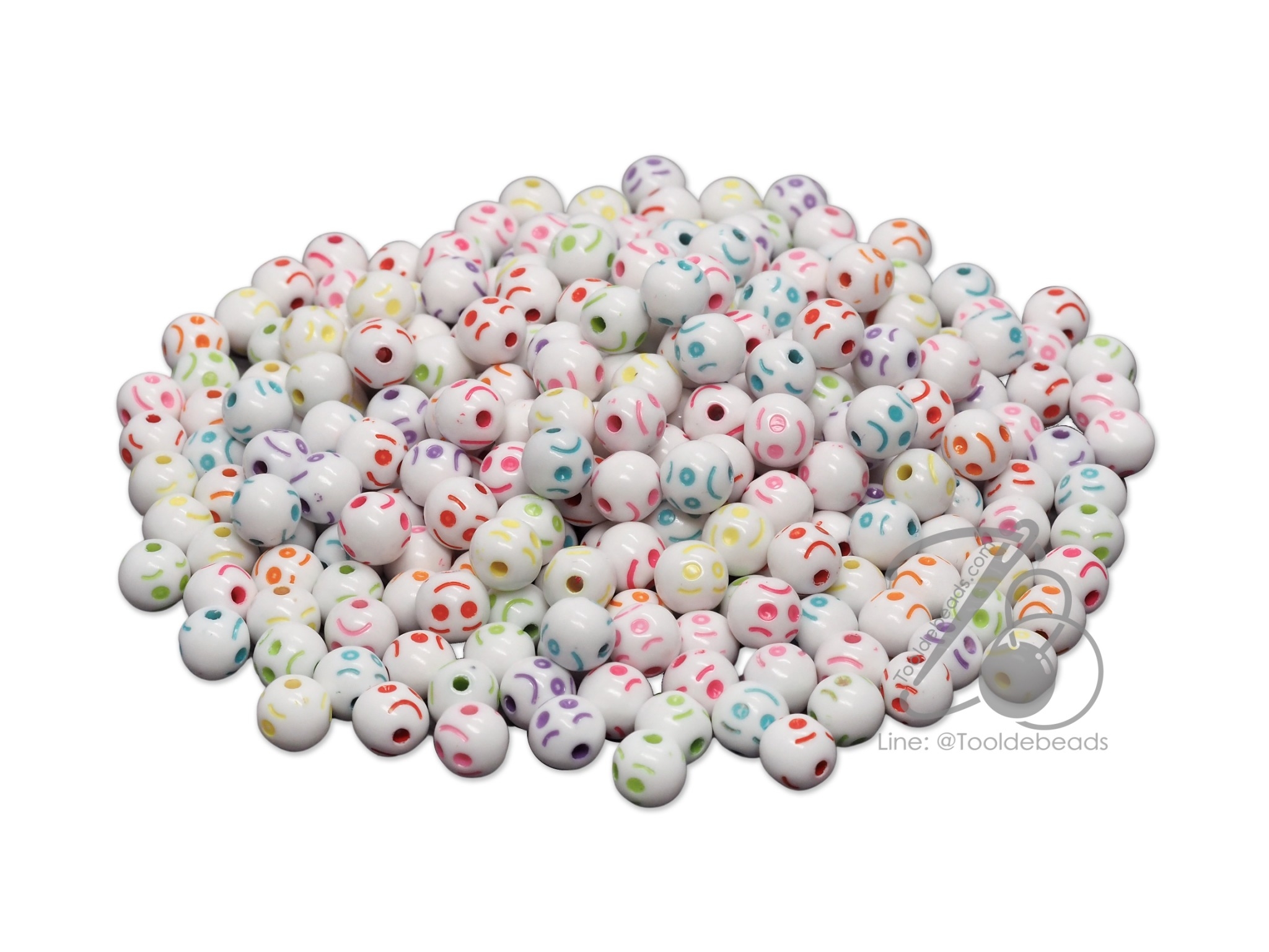 ลูกปัดอะคริลิค 8มม. ลายหน้าอารมณ์ พื้นขาว เพ้นท์สี (15 กรัม) SKU-11004