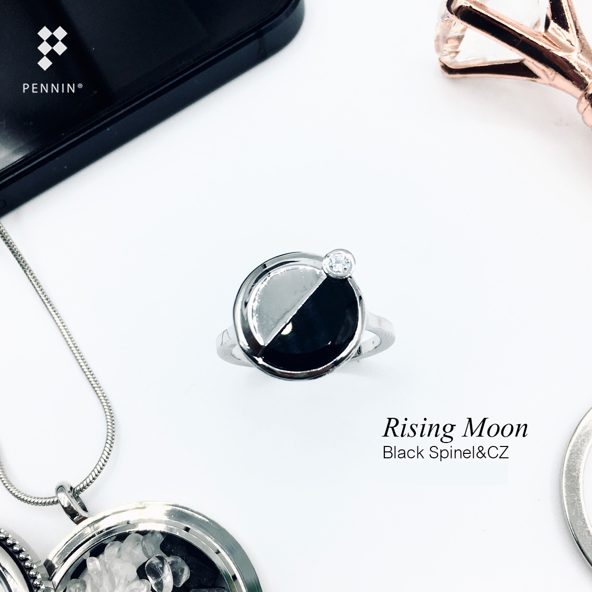 [SALE30%]Rising Moon แหวนนิลแท้ตัดกับเงินแท้ แซมเพชรสวิส CZ ดุจพระจันทร์ขึ้น แหวนนิลมีสไตล์ ดึงดูดโชคลาภ ปกป้องคุ้มครอง