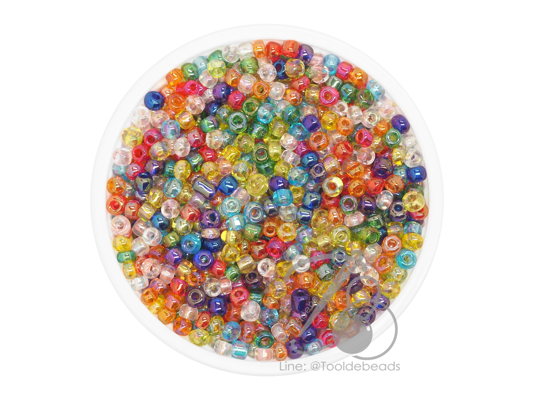ลูกปัดเม็ดทราย 8/0 โทนรุ้ง คละสี (100 กรัม) SKU-08956