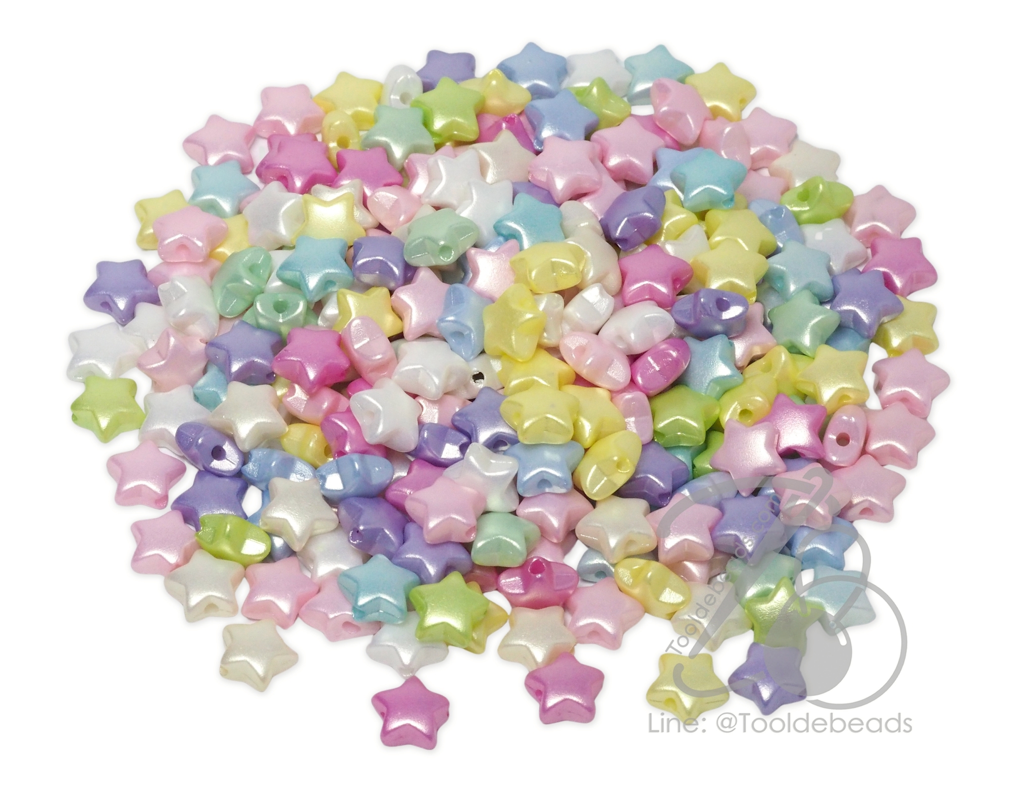 ลูกปัดพลาสติก เคลือบมุกพาสเทล 10มม. ลายดาว (80 กรัม) SKU-17927