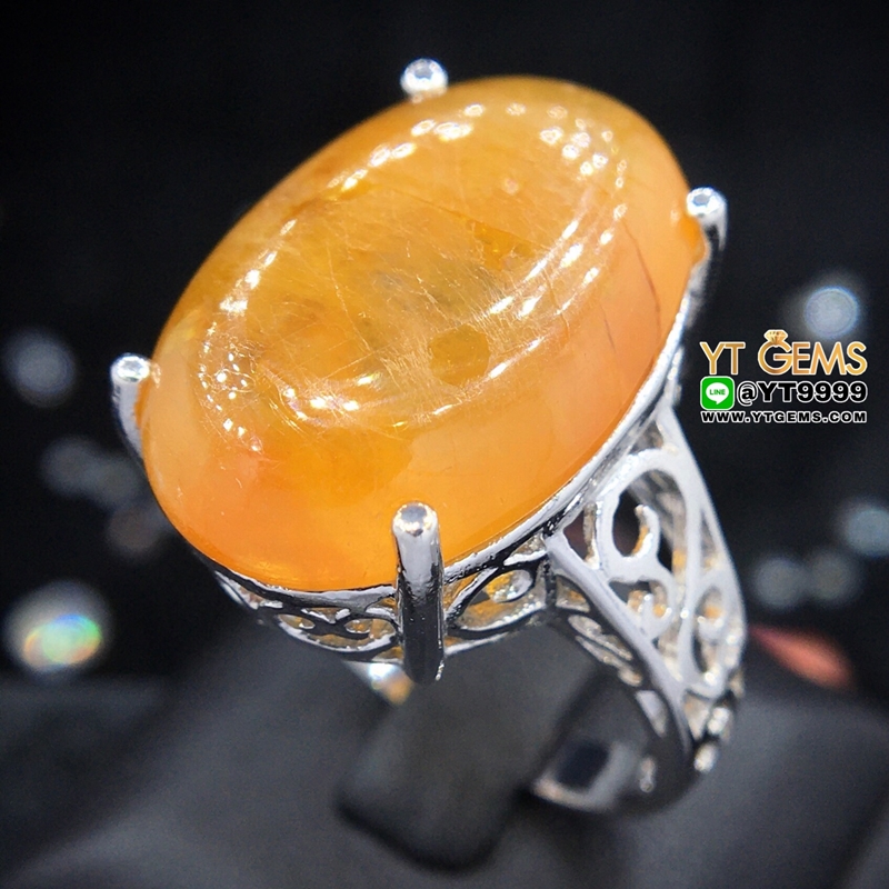 แหวนบุษราคัม แหวนเงินแท้ 92.5% ชุบทองคำขาว ประดับ พลอยบุษราคัมแท้ YTG-9791 YTGEMS