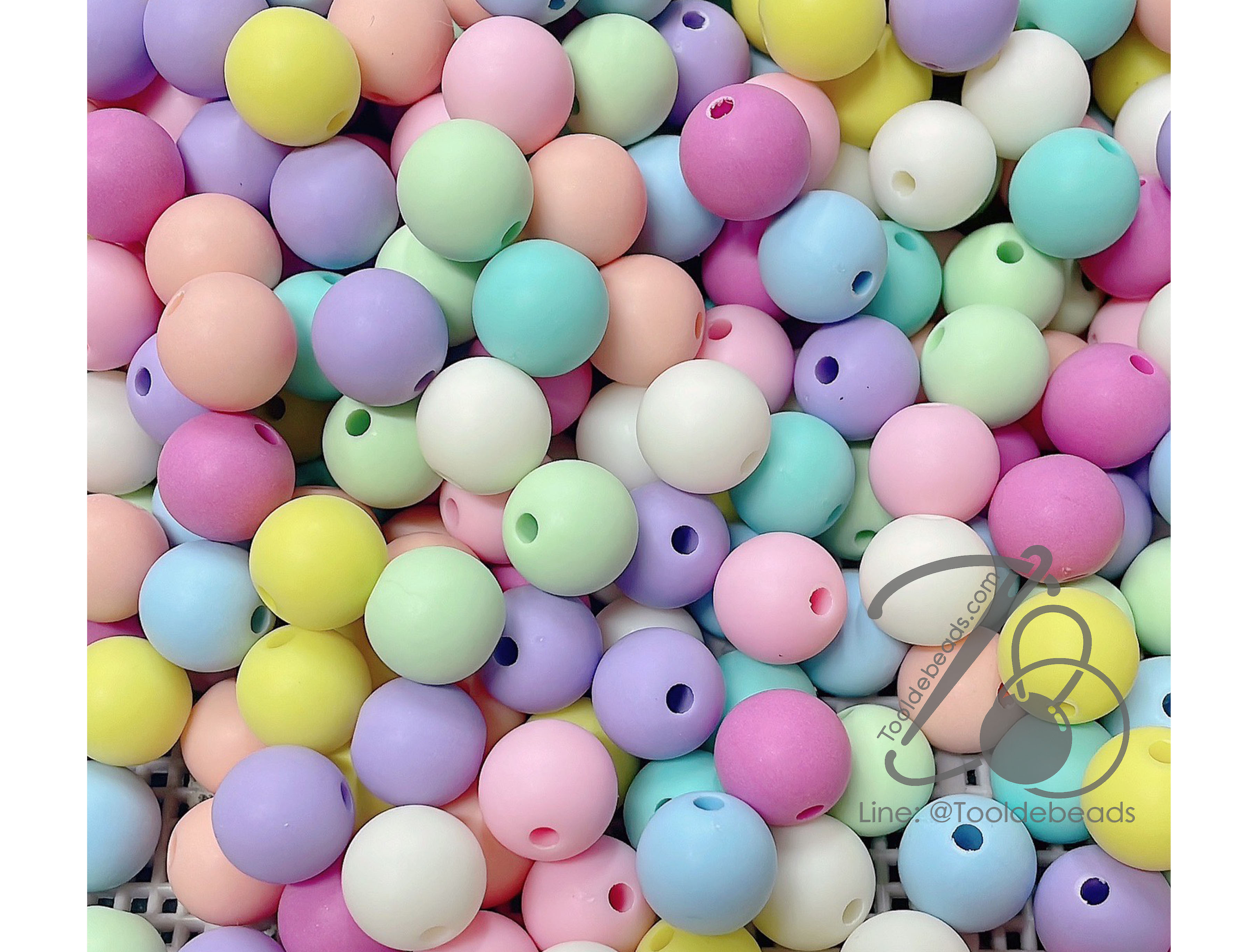 ลูกปัดเนื้อทราย 12มม. ทรงกลม สีพาสเทล คละสีขุ่น (10 กรัม) SKU-13840