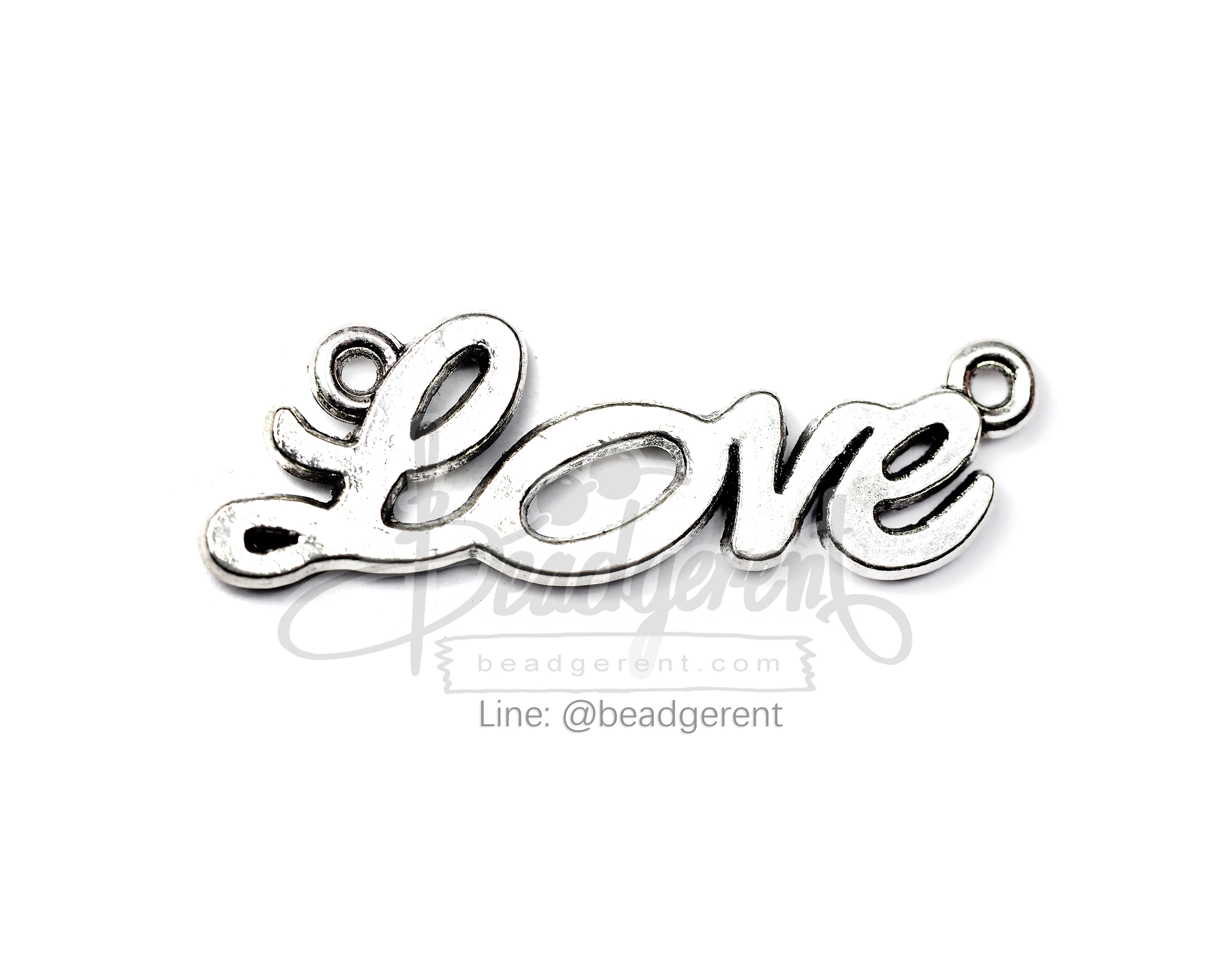 ลูกปัดโรเดียม 98 16มม. ลายLove (1 ชิ้น) SKU-03577