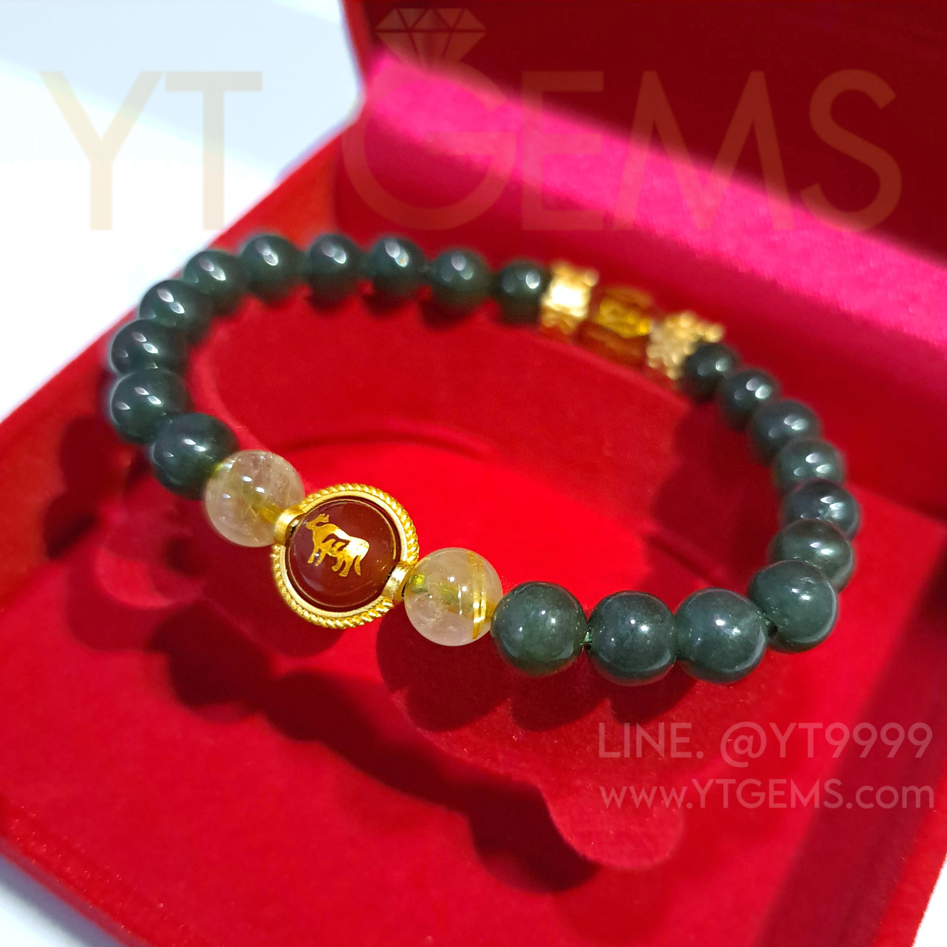 หินมงคล ปีฉลู (วัว) หยกแท้ ไหมทอง คาร์เนเลี่ยน (หินแท้) YTG-11812 YTGEMS