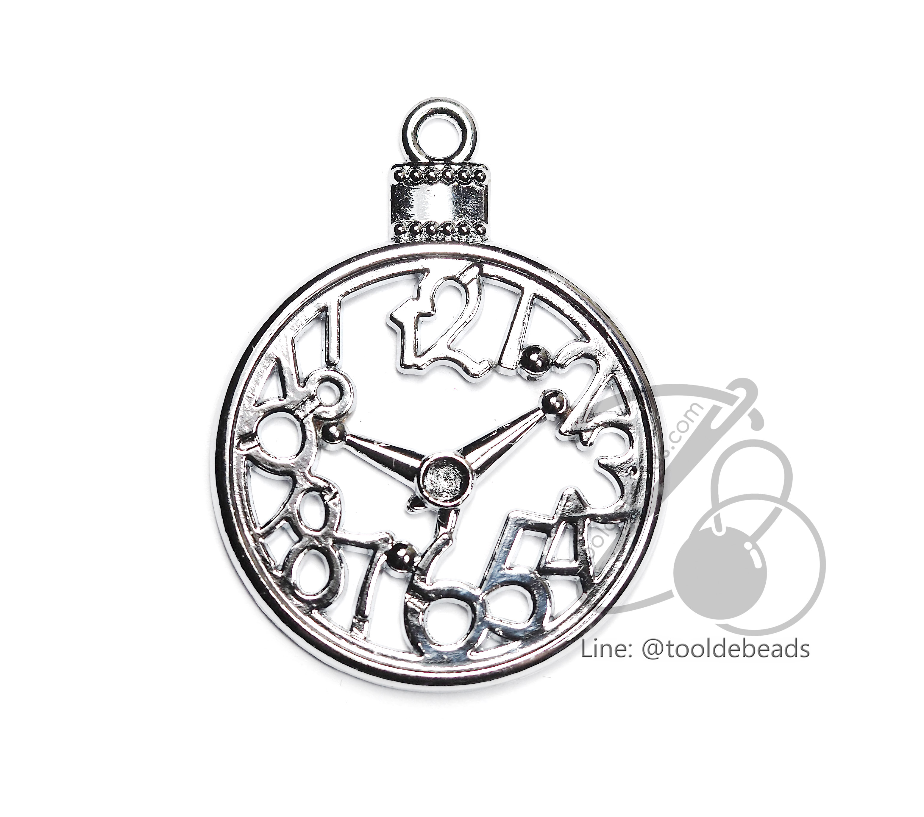 จี้เหล็ก 125 30มม. ลายนาฬิกา สีเงิน (1 ชิ้น) SKU-00446