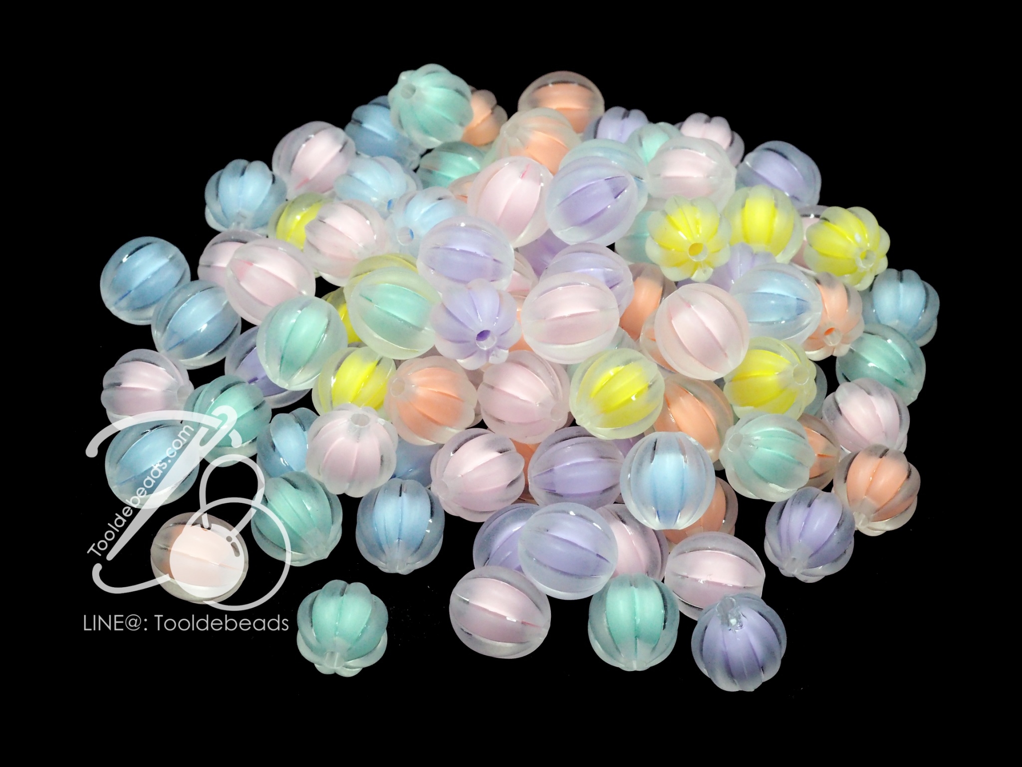 ลูกปัดอะคริลิค 12มม. ลายมะยมสอดไส้ คละสีขุ่นใส (500 กรัม) SKU-14175