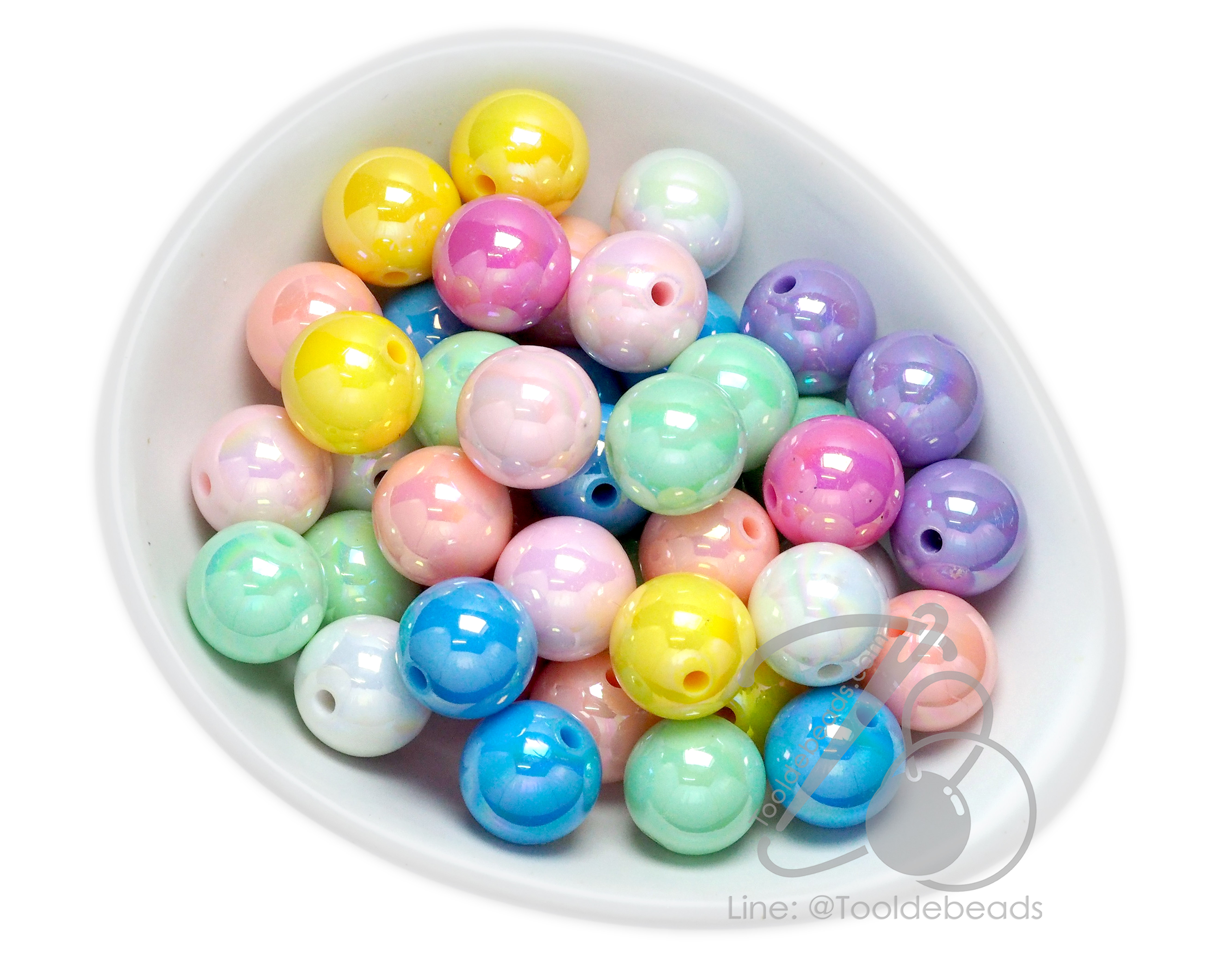 ลูกปัดพลาสติก เคลือบรุ้งพาสเทล02 14มม. ทรงกลม คละสี (80 กรัม) SKU-17363