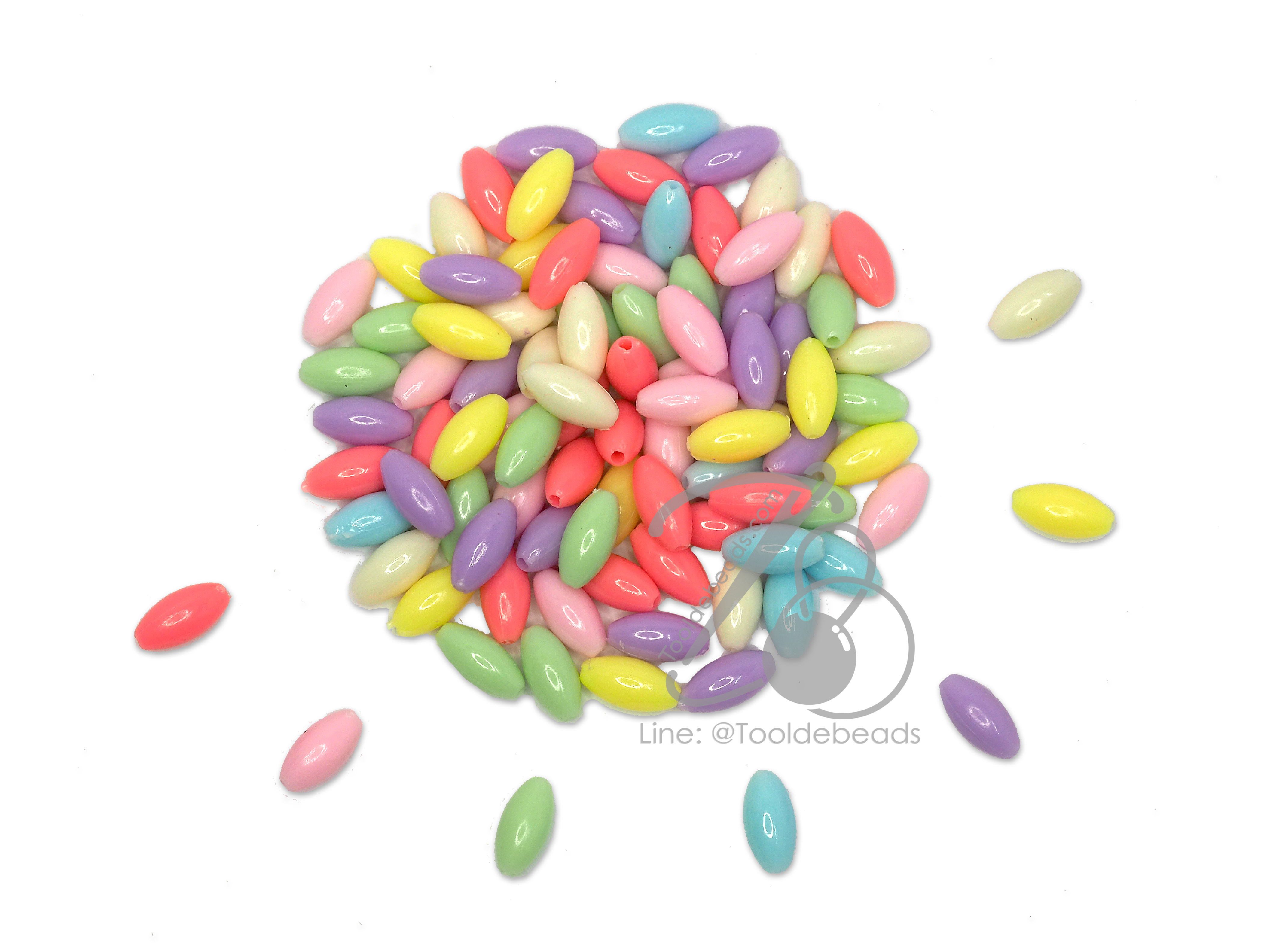 ลูกปัดอะคริลิค 11มม. ลายเม็ดข้าว สีหวาน (15 กรัม) SKU-07575