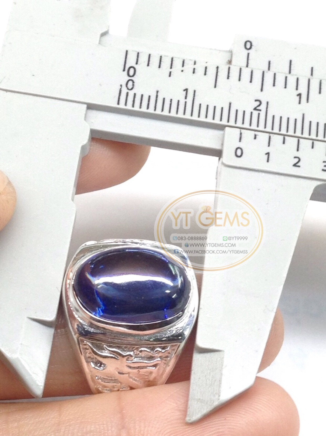 แหวนเงินแท้92.5% ข้างแกะลายมังกร พลอยไพลิน(cz) YTG-5567 YTGEMS