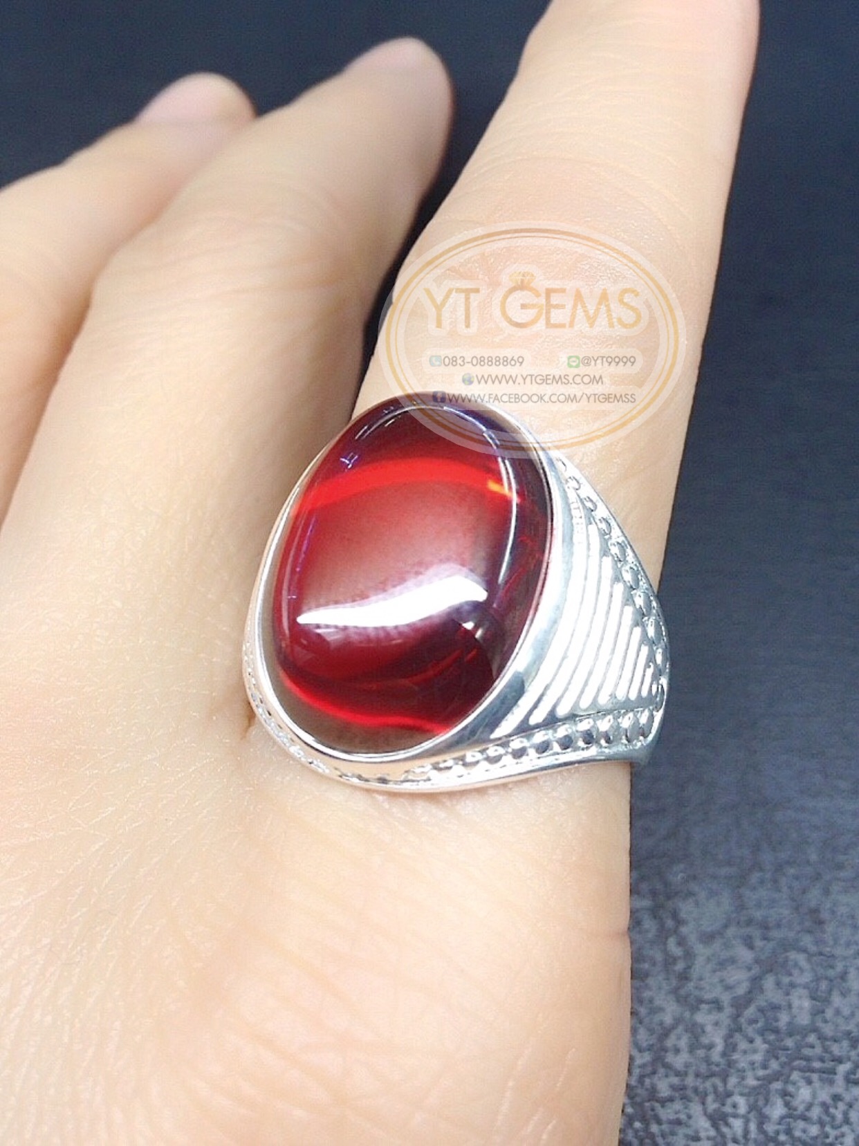 แหวนเงินแท้92.5% พลอยโกเมน(cz) YTG-56ุ60 YTGEMS