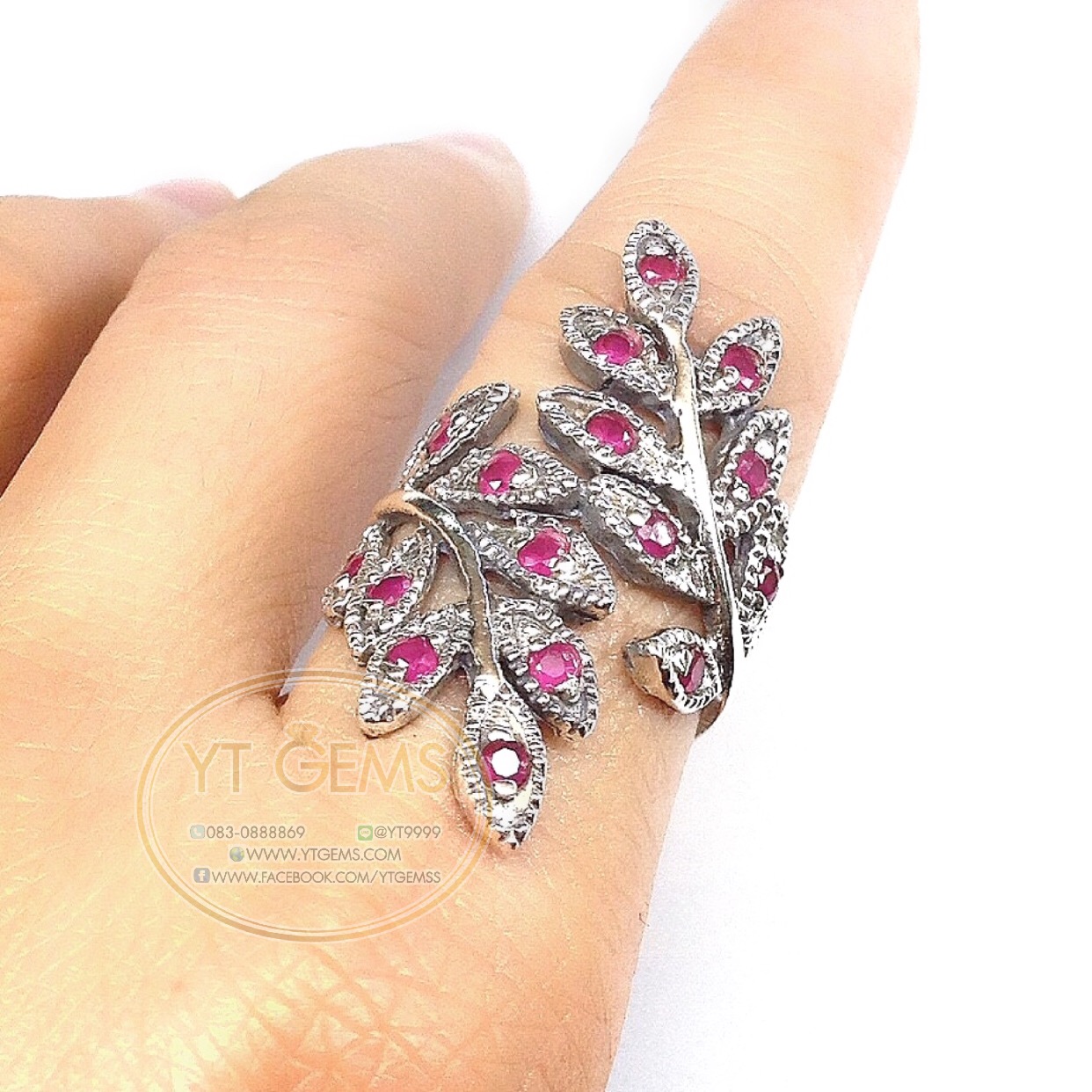 แหวนใบมะกอก แหวนทับทิม แหวนเงินแท้92.5% รมดำ พลอยทับทิมชาตั้ม YTG-4542 YTGEMS