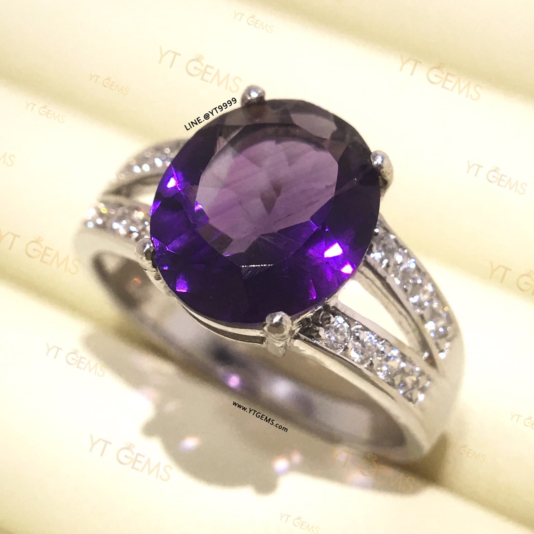 แหวนอเมทิสต์ ข้างเพชร แหวนเงินแท้ ชุบทองคำขาว พลอยอเมทิสต์แท้ YTG-11459 YTGEMS