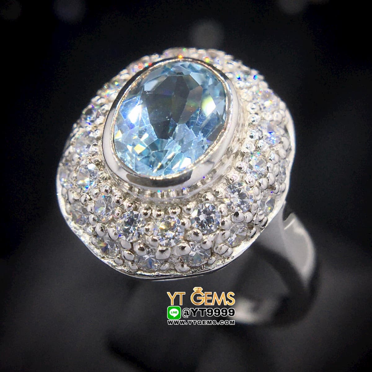 แหวนสกายบลูโทแพซ แหวนเงินแท้ ชุบทองคำขาว พลอยแท้ YTG-8267 YTGEMS