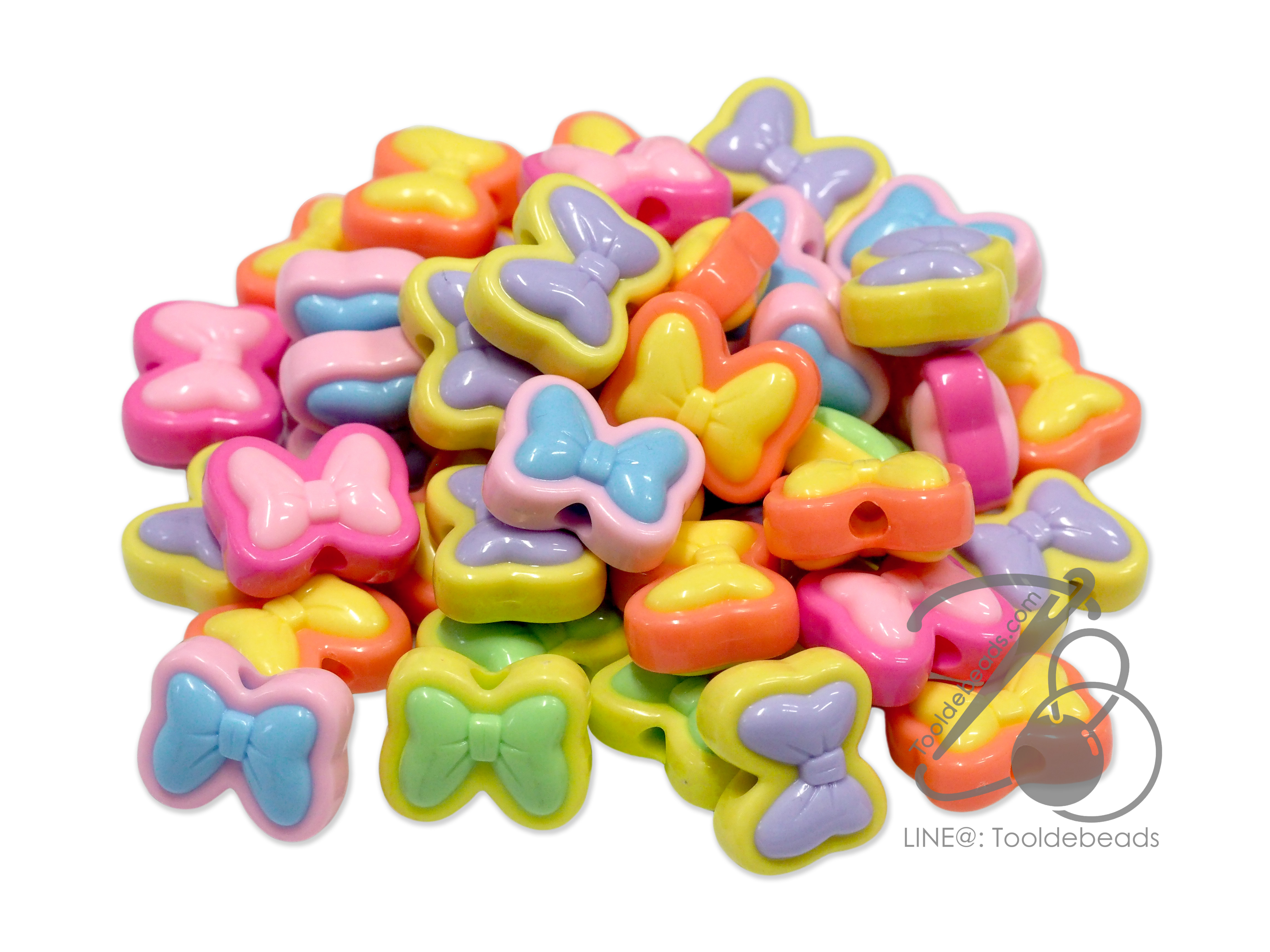 ลูกปัดอะคริลิค ทรงนูน 20*17มม. ลายโบว์ สีหวาน (50 กรัม) SKU-14144
