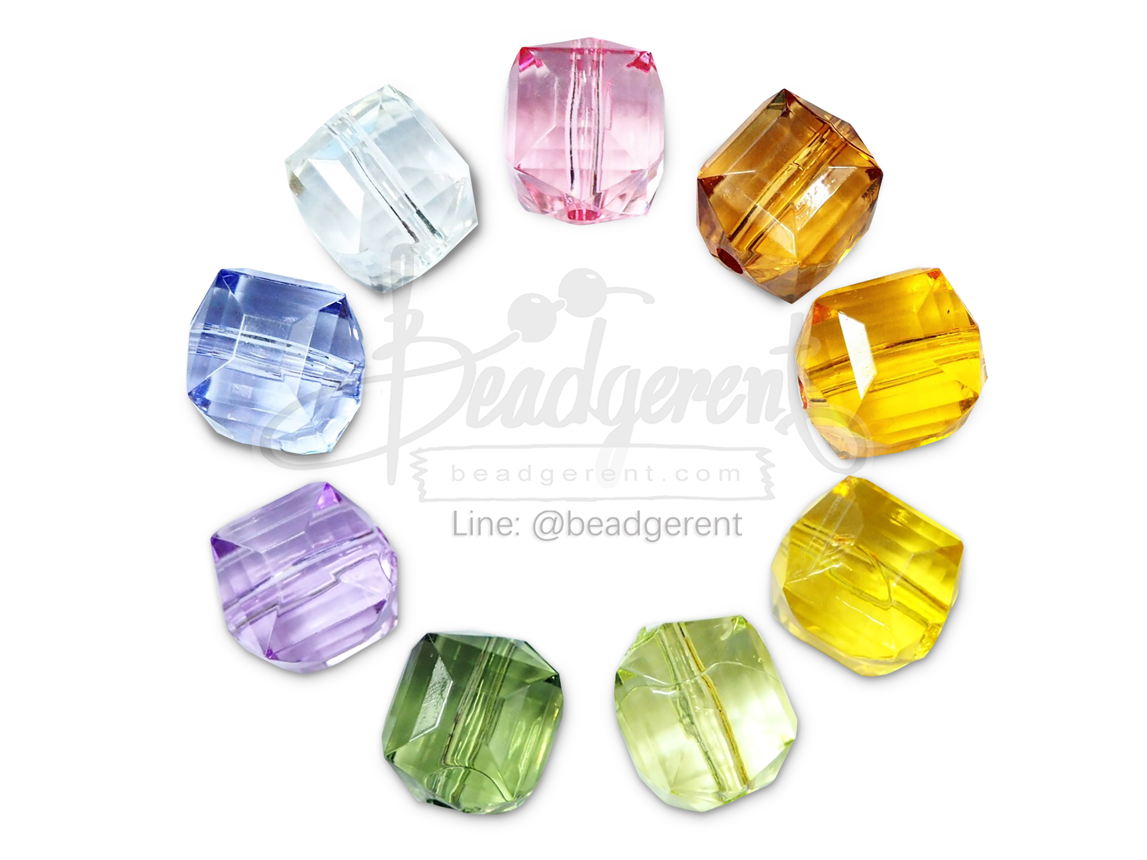 ลูกปัดอะคริลิค 18มม. ทรงเหลี่ยม คละสีใส (15 กรัม) SKU-04606