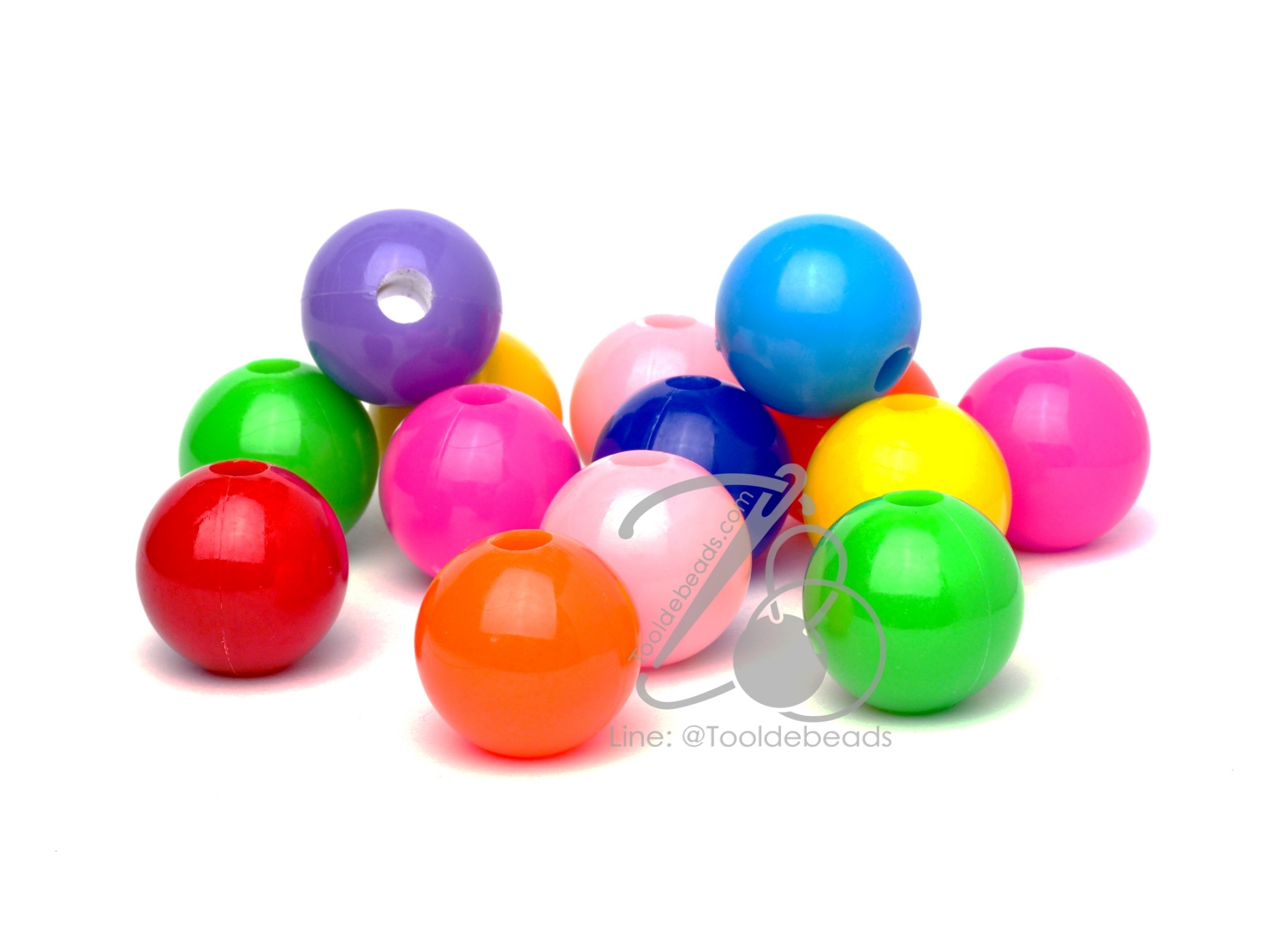 ลูกปัดลูกชิ้น 22มม. สีสด (50 ชิ้น) SKU-09198