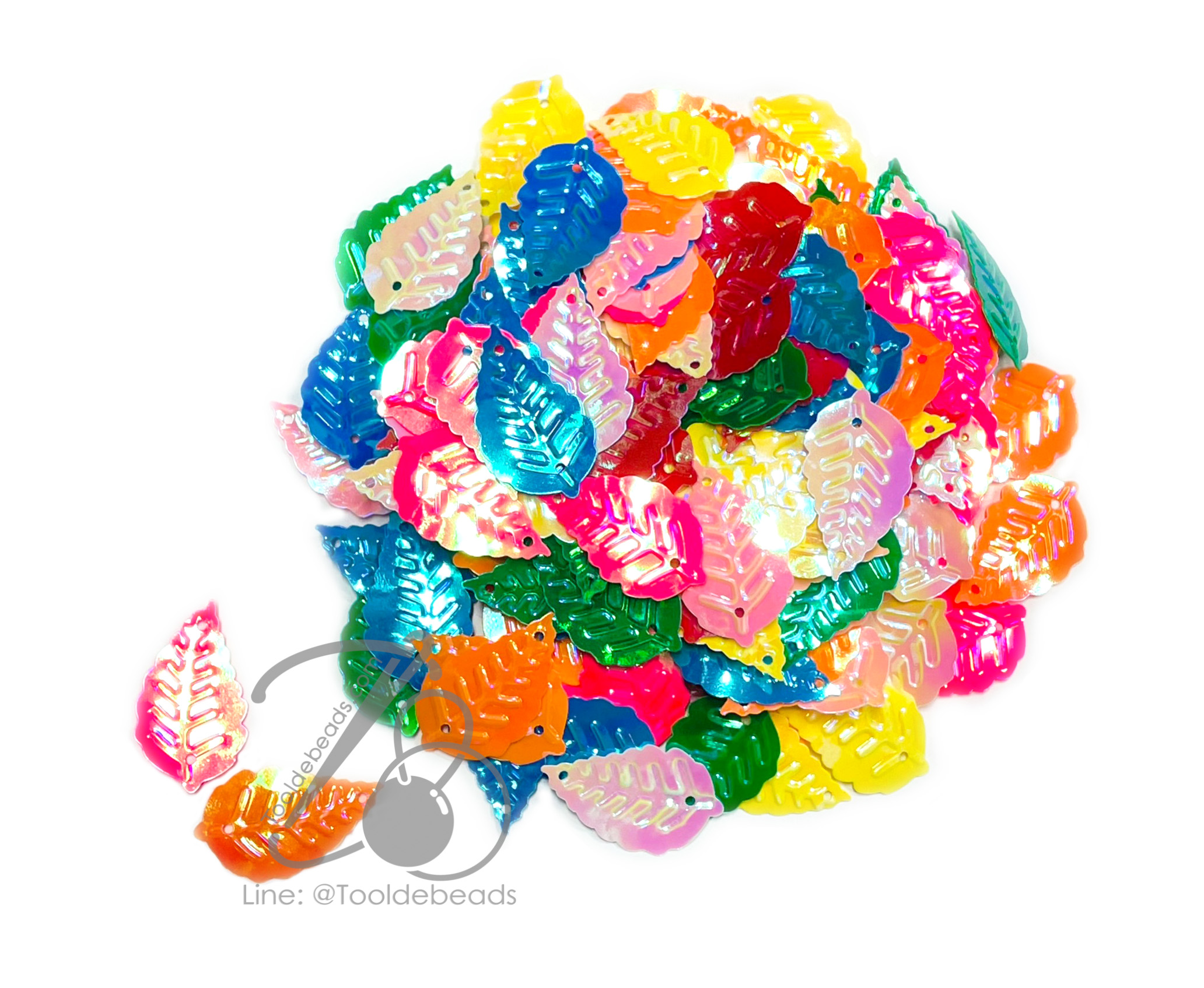 เลื่อมใบไม้ 13*25มม. คละสีมุก (80 กรัม) SKU-13218