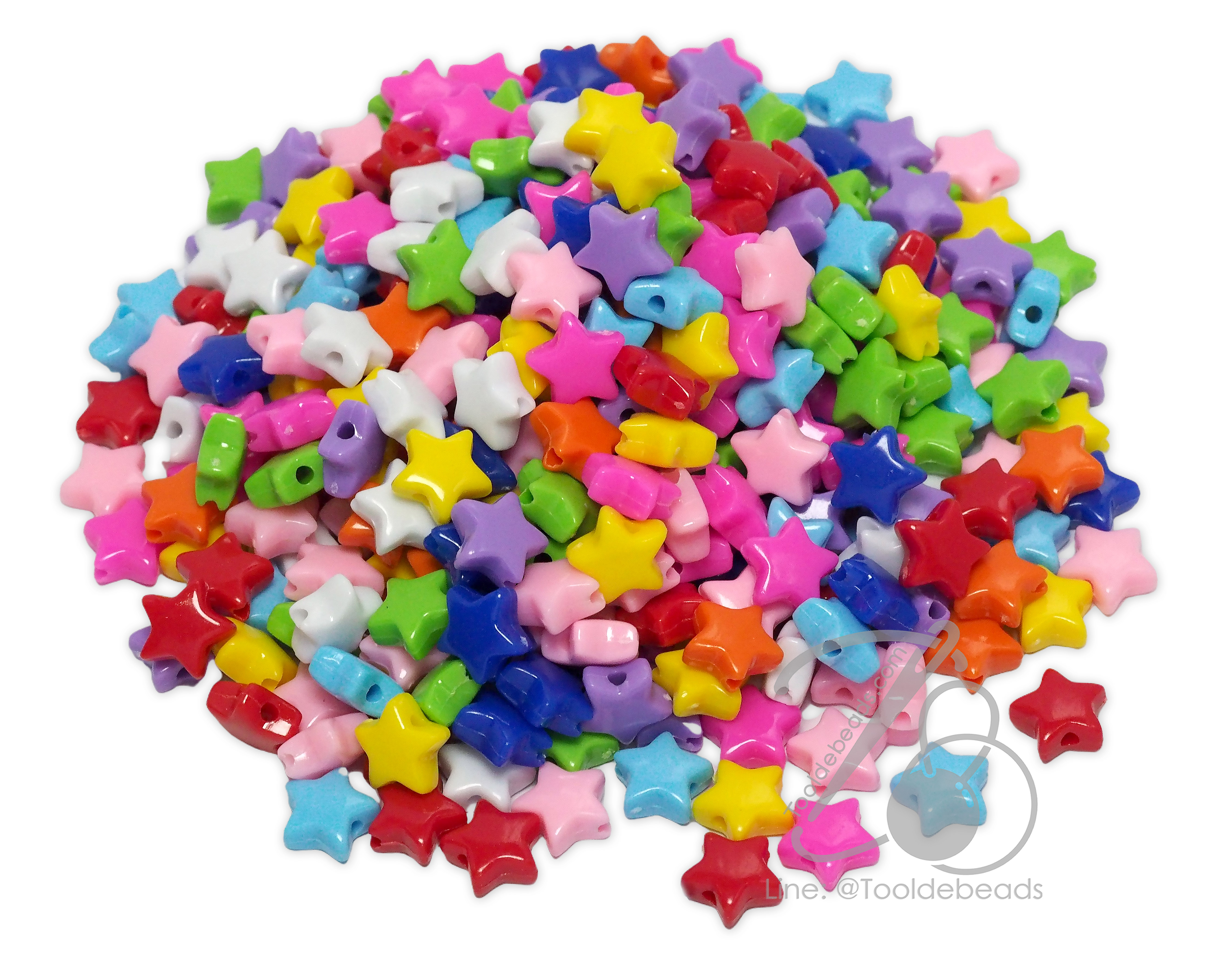 ลูกปัดพลาสติก 8มม. ลายดาว คละสีสด (80 กรัม) SKU-17542