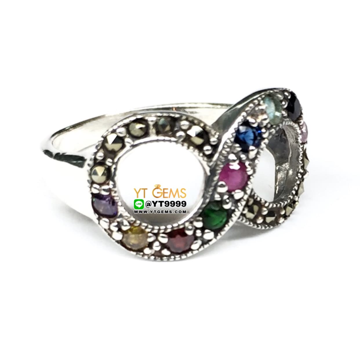 แหวนอินฟินิตี้ นพเก้า พลอยหลากสี แหวนเงินแท้ รมดำ พลอยหลากสี (CZ) YTG-4432 YTGEMS