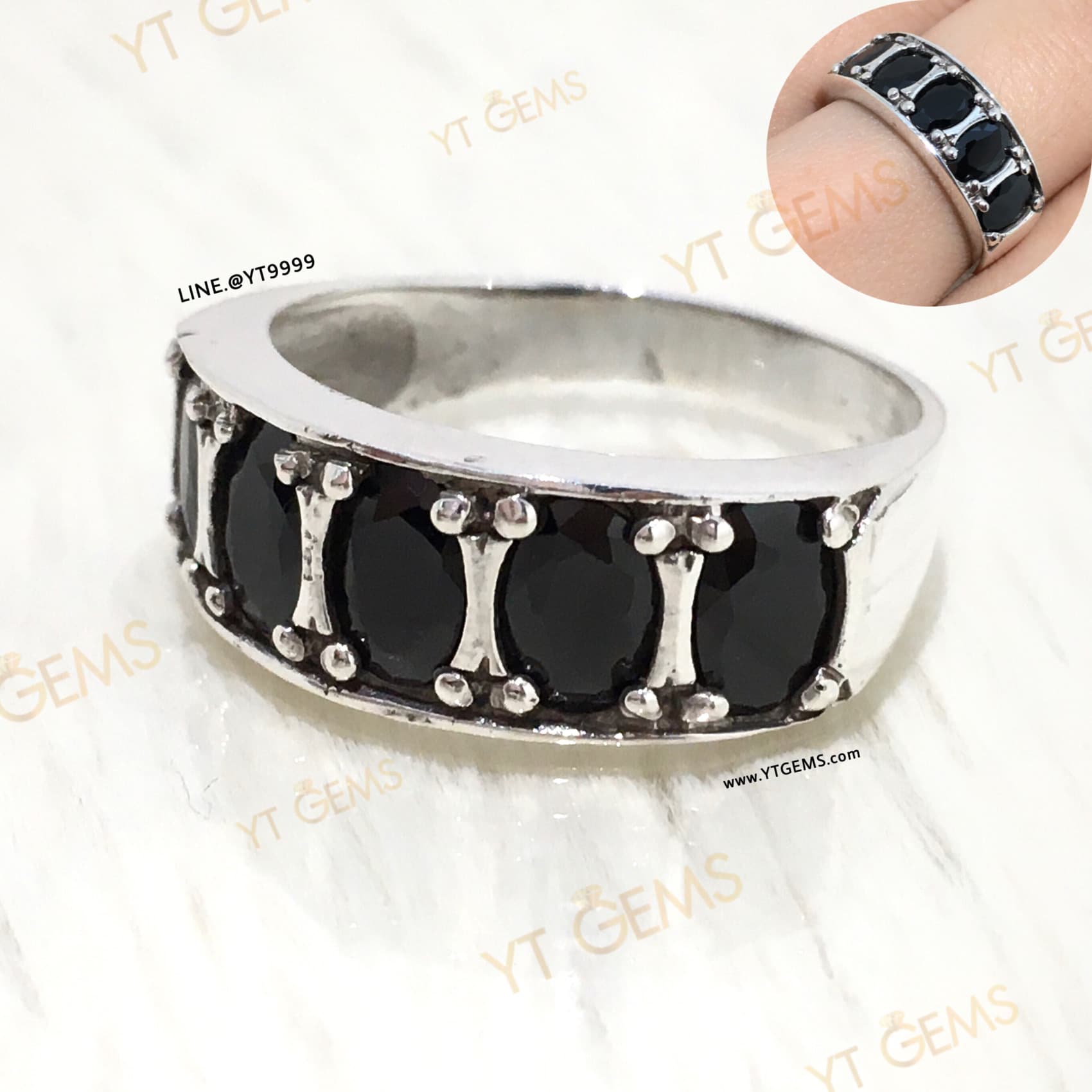 แหวนแถว นิล แหวนเงินแท้ พลอยนิล (CZ) YTG-11292 YTGEMS