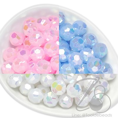 ลูกปัดพลาสติก เคลือบรุ้ง 12มม. เจียเหลี่ยม (10 กรัม) SKU-17651