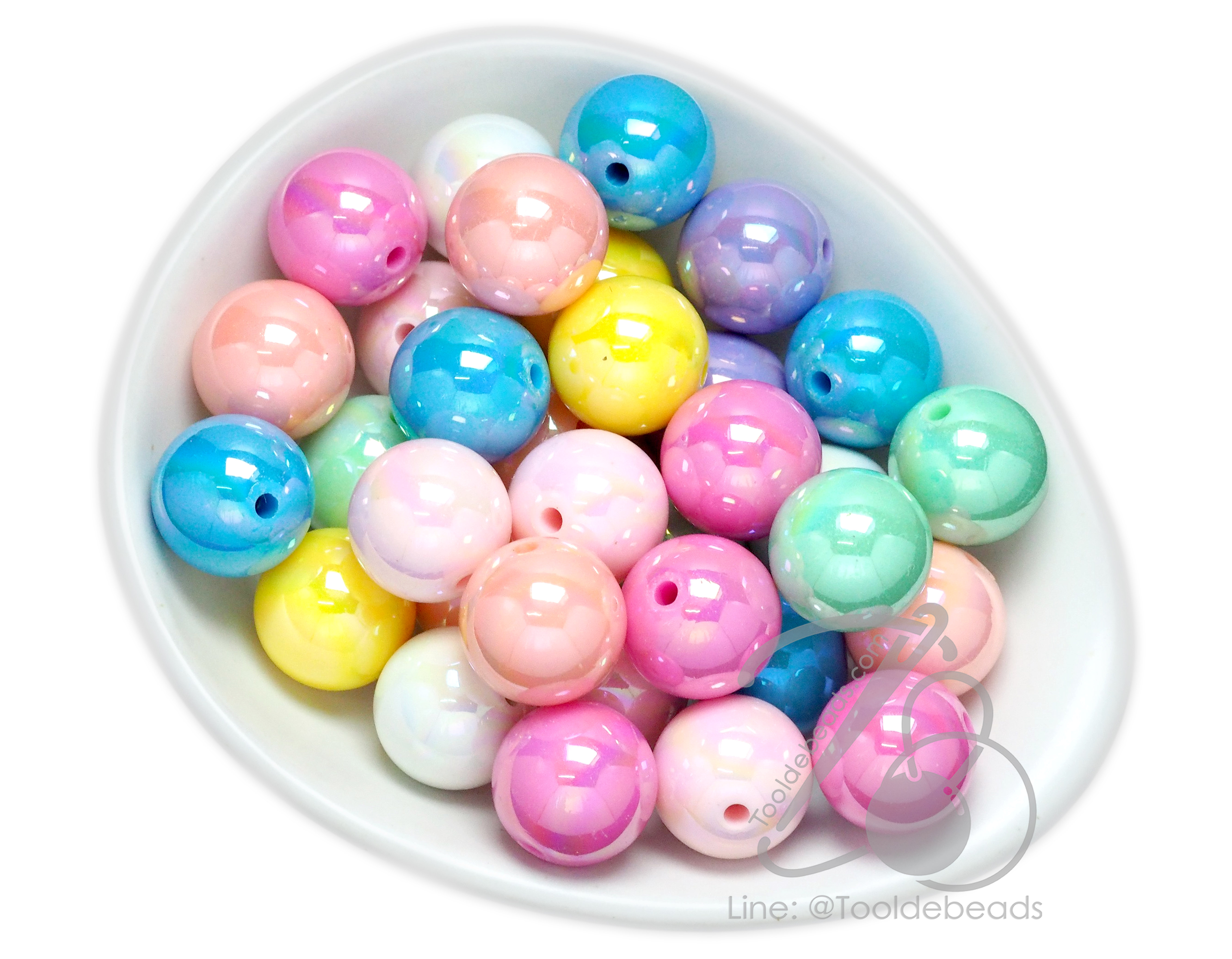 ลูกปัดพลาสติก เคลือบรุ้งพาสเทล02 16มม. ทรงกลม (80 กรัม) SKU-17376