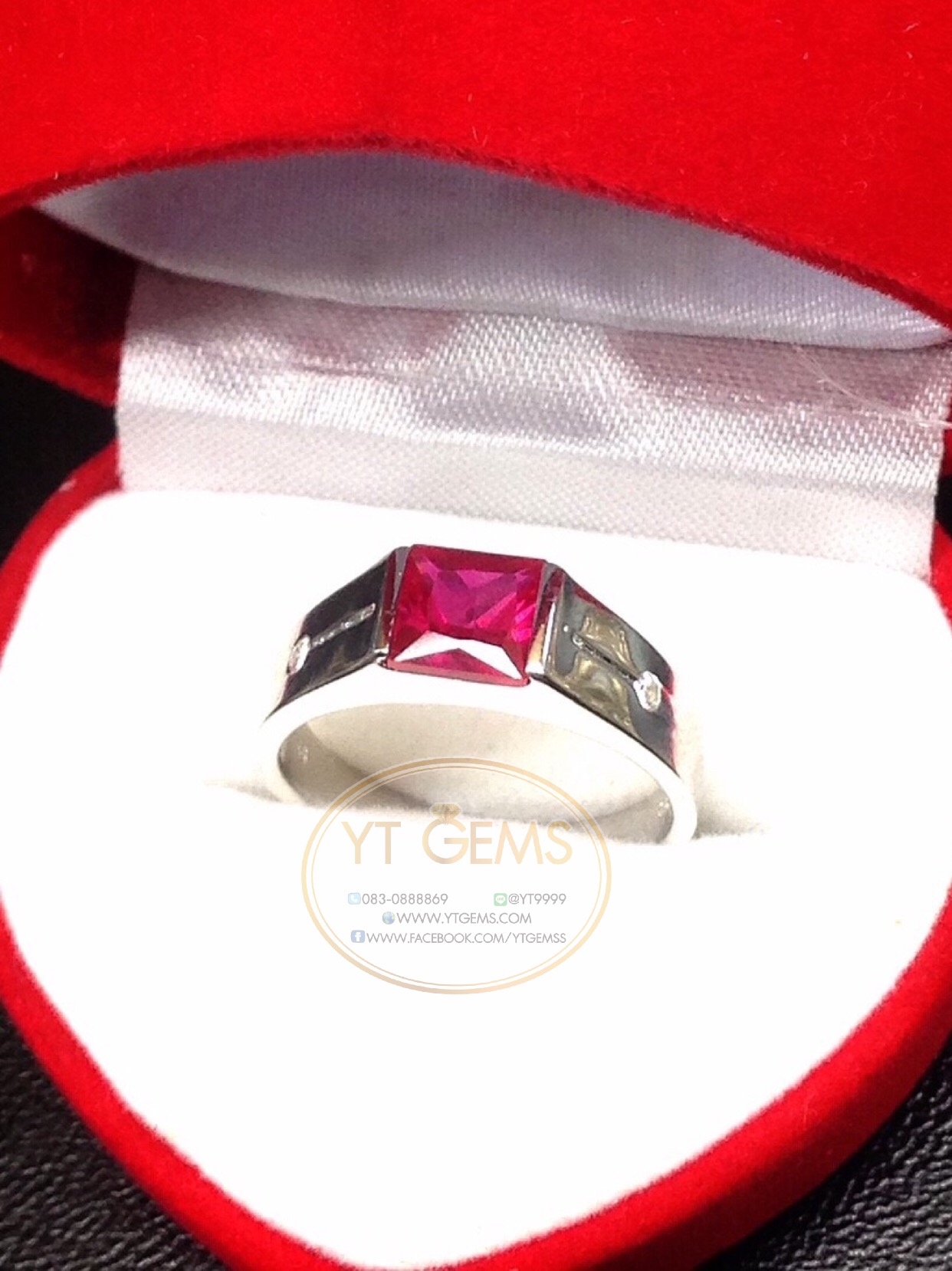 แหวนทับทิม แหวนเงินแท้92.5% ชุบทองคำขาว พลอยทับทิมชาตั้ม ตกแต่งเพชรSwiss YTG-4524 YTGEMS