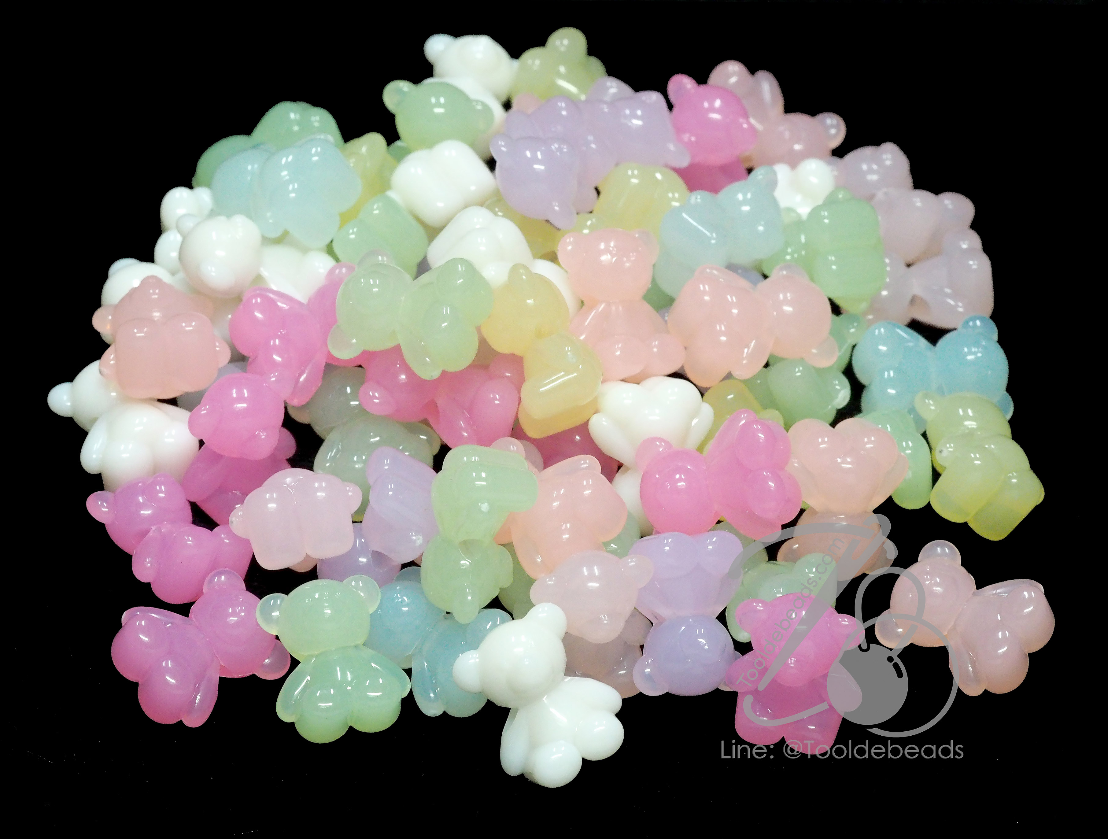 ลูกปัดอะคริลิค 15*19มม. ลายหมีร้อยข้าง คละสีเยลลี่หวาน (500 กรัม) SKU-15872