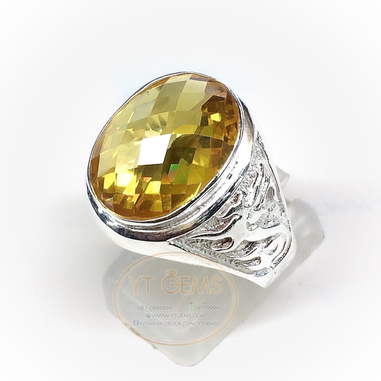 แหวนเงินแท้92.5% ข้างแกะลายมังกร พลอยบุษราคัม(cz) YTG-5094 YTGEMS