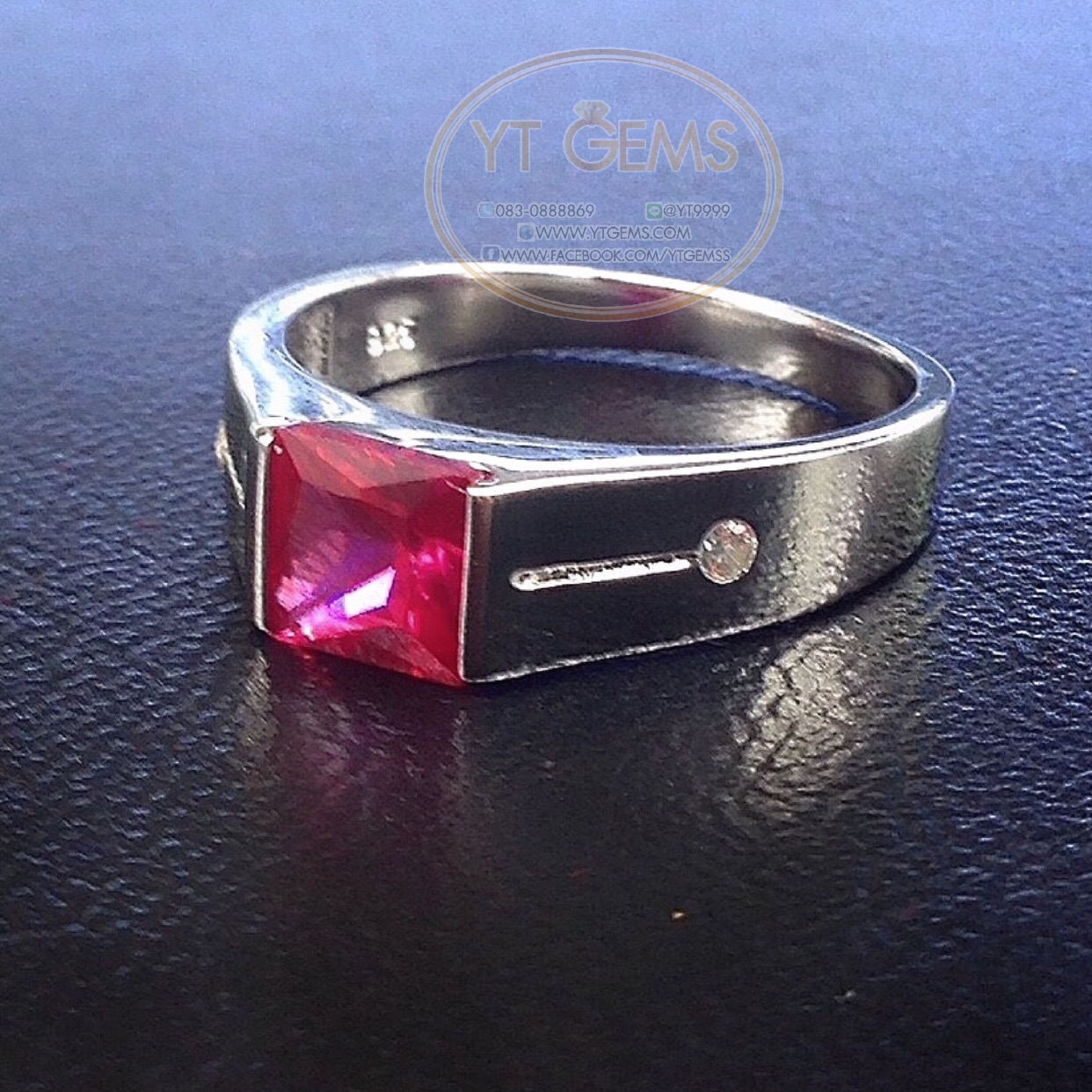 แหวนทับทิม แหวนเงินแท้92.5% ชุบทองคำขาว พลอยทับทิมชาตั้ม ตกแต่งเพชรSwiss YTG-4524 YTGEMS