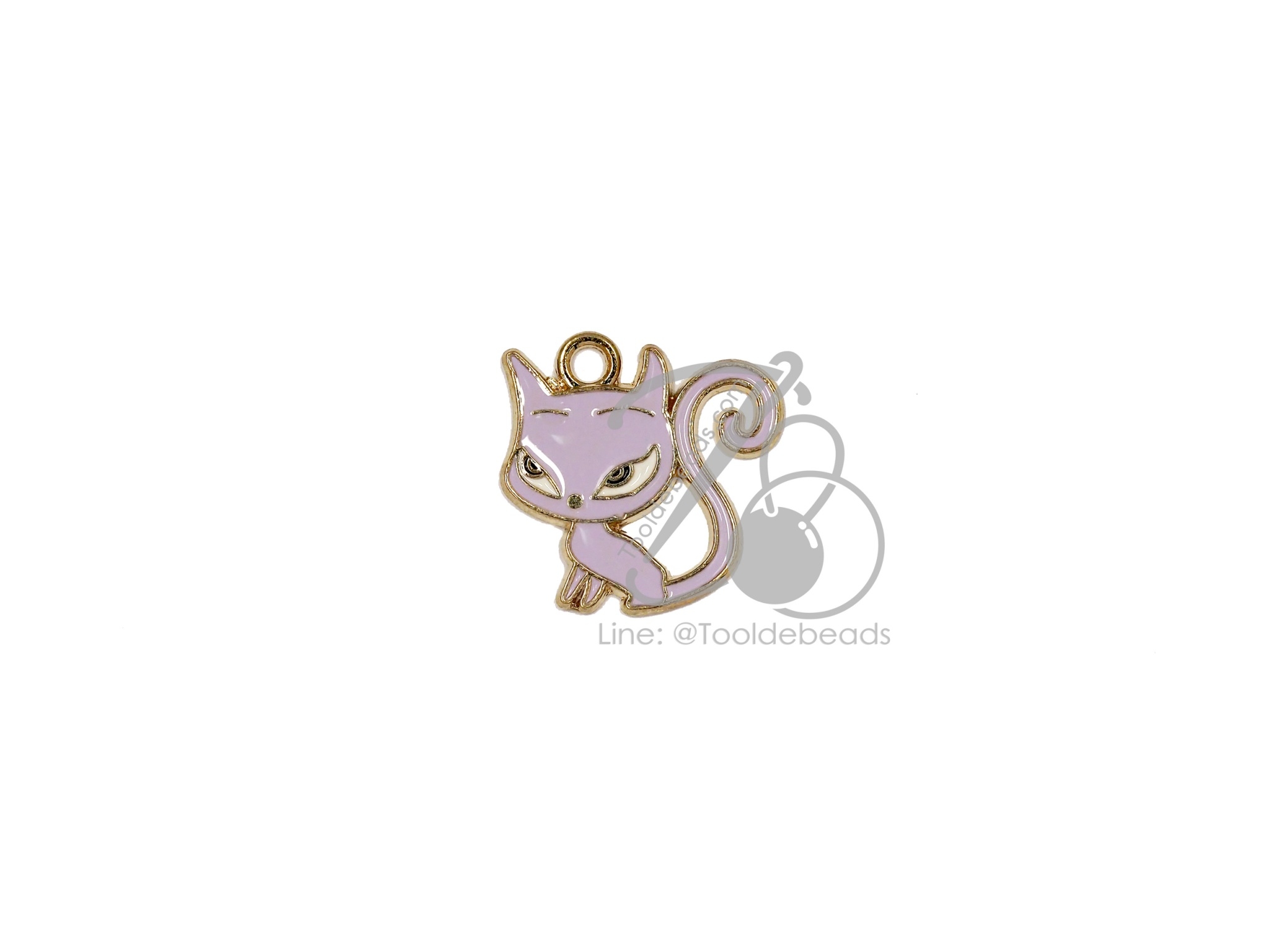 จี้เหล็ก 568 22มม. ลายแมว สีม่วง (1 ชิ้น) SKU-09727